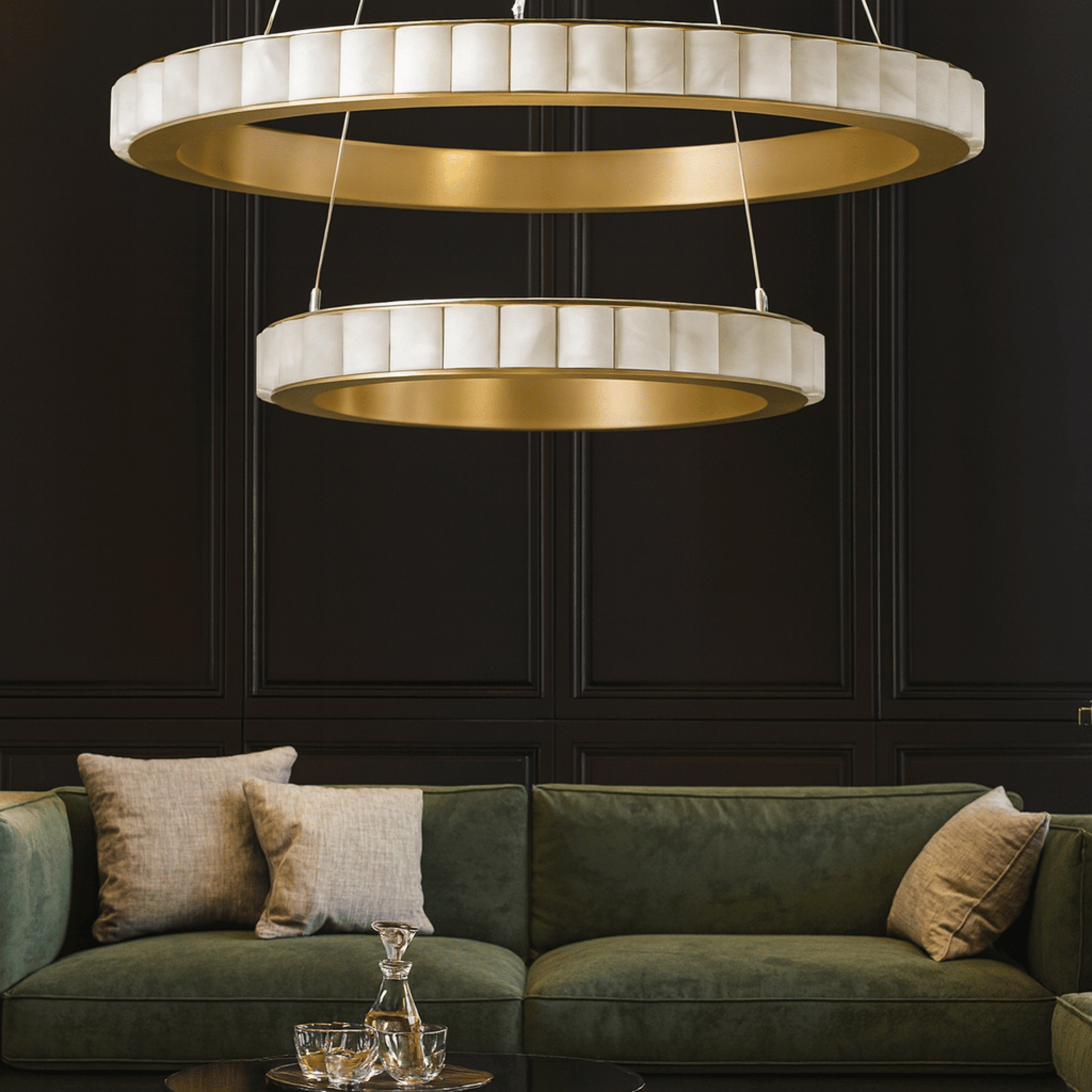 Ringve Marble Dual Ring Pendant Light for Dining Room, Ceiling Fixtures, White LED