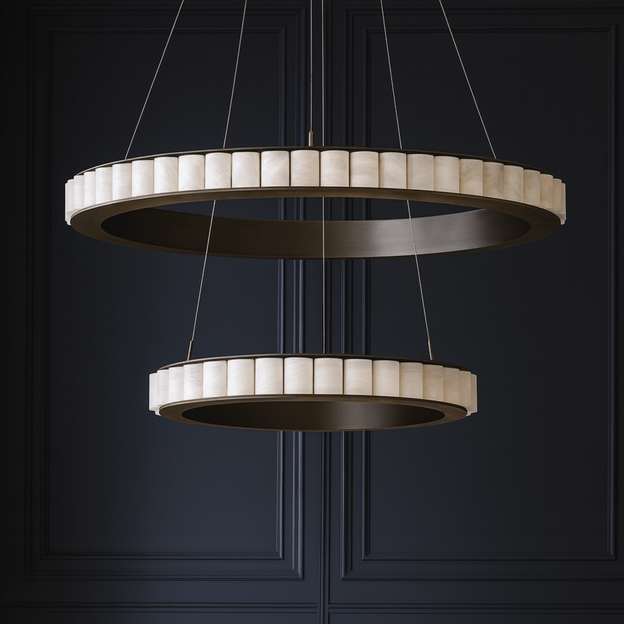 Ringve Marble Dual Ring Pendant Light for Dining Room, Small / Warm light, Ceiling Fixtures, White LED