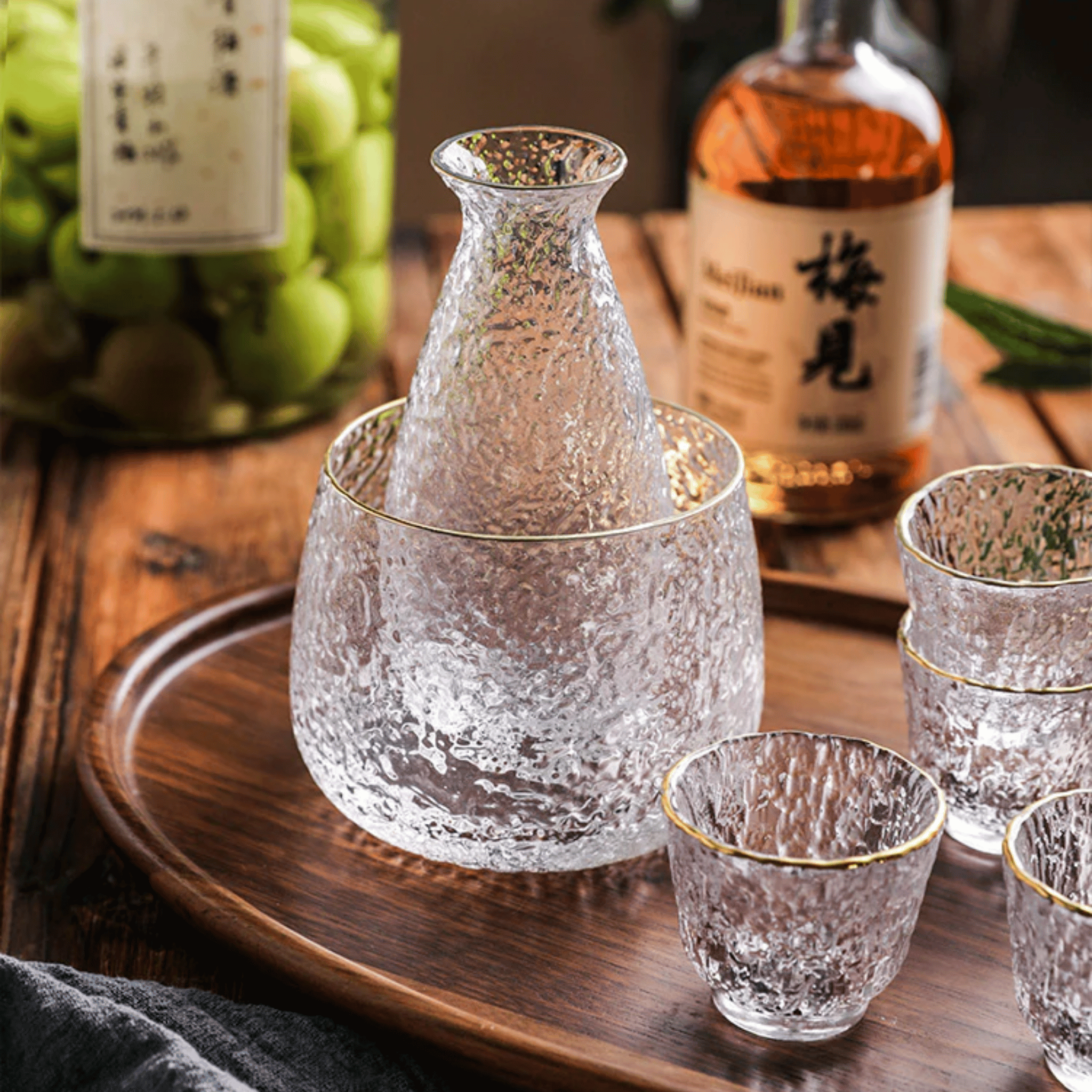 Rinne 6-Piece Glass Sake Set for Japanese Spirits, Drinkware Sets, Serving