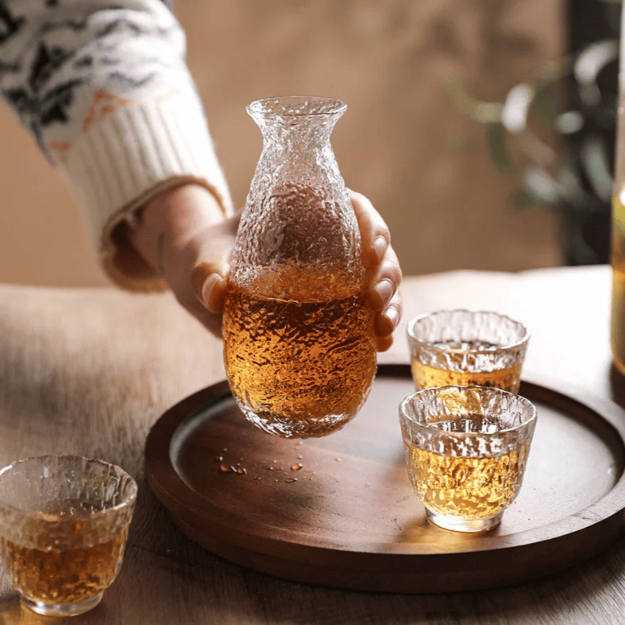 Rinne 6-Piece Glass Sake Set for Japanese Spirits, Drinkware Sets, Serving