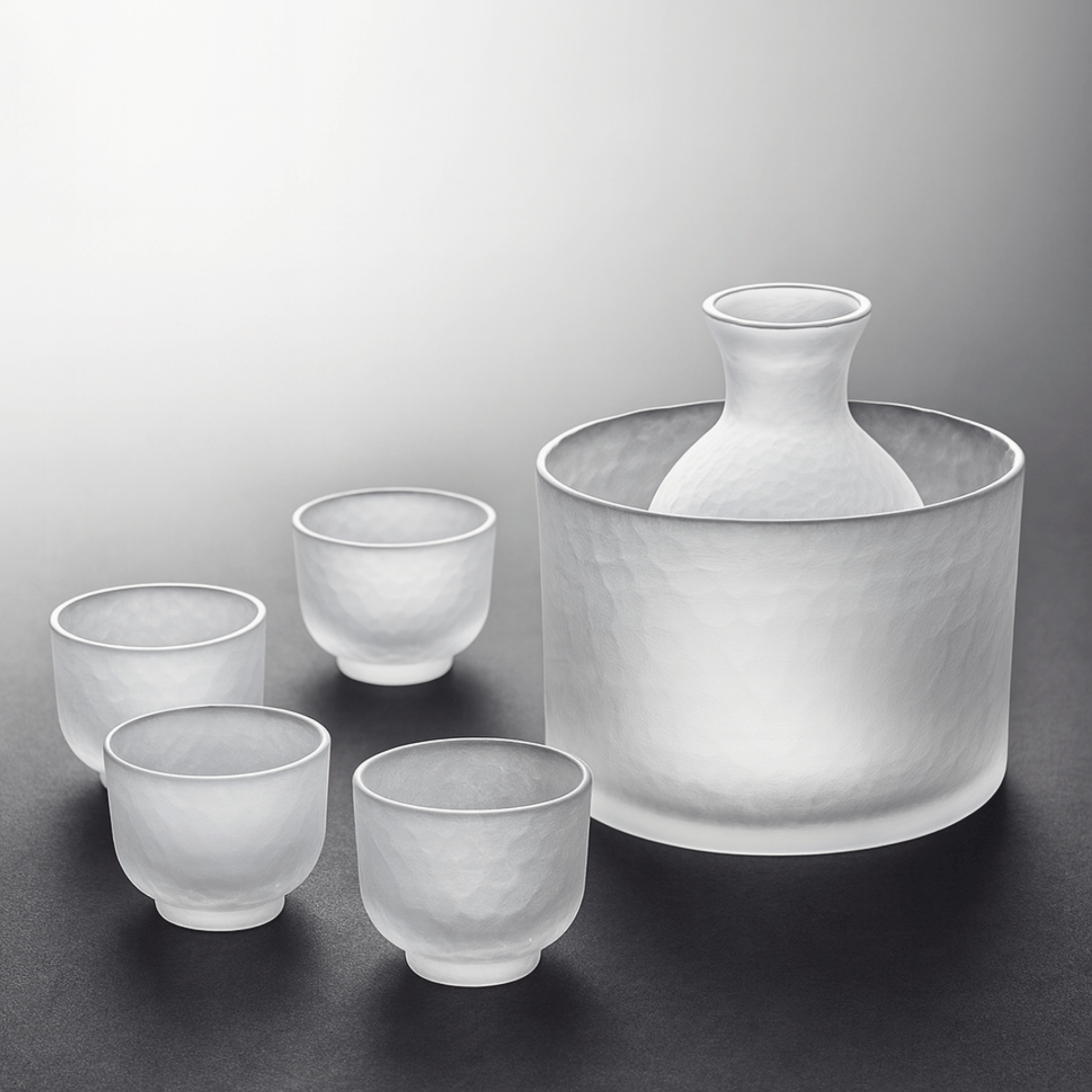 Rinne 6-Piece Glass Sake Set for Japanese Spirits, Frosted, Drinkware Sets, Serving