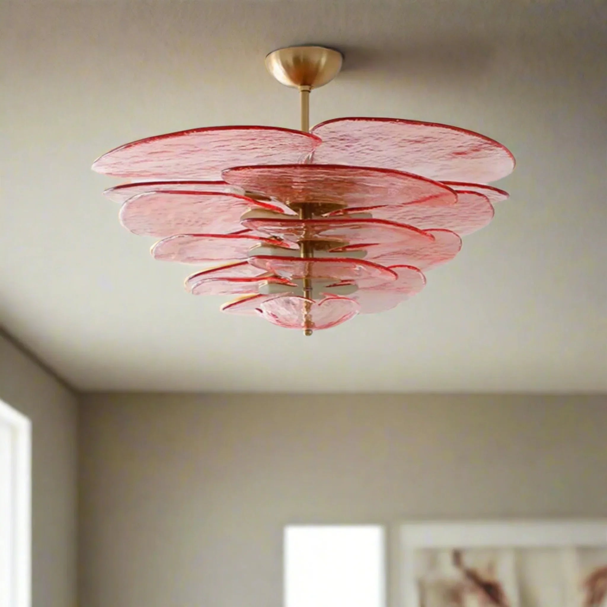 Handcrafted Pink Stained Glass Ceiling Chandelier, DIA 19.6’’ (55cm), Light Fixtures, Roslyn