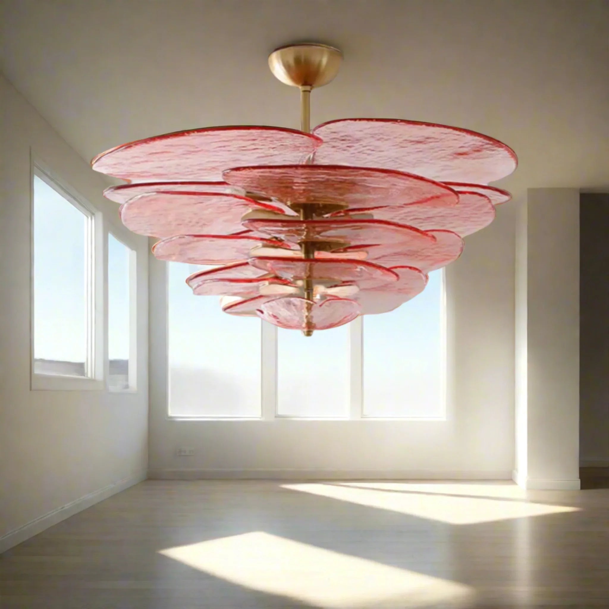 Handcrafted Pink Stained Glass Ceiling Chandelier, Light Fixtures, Roslyn