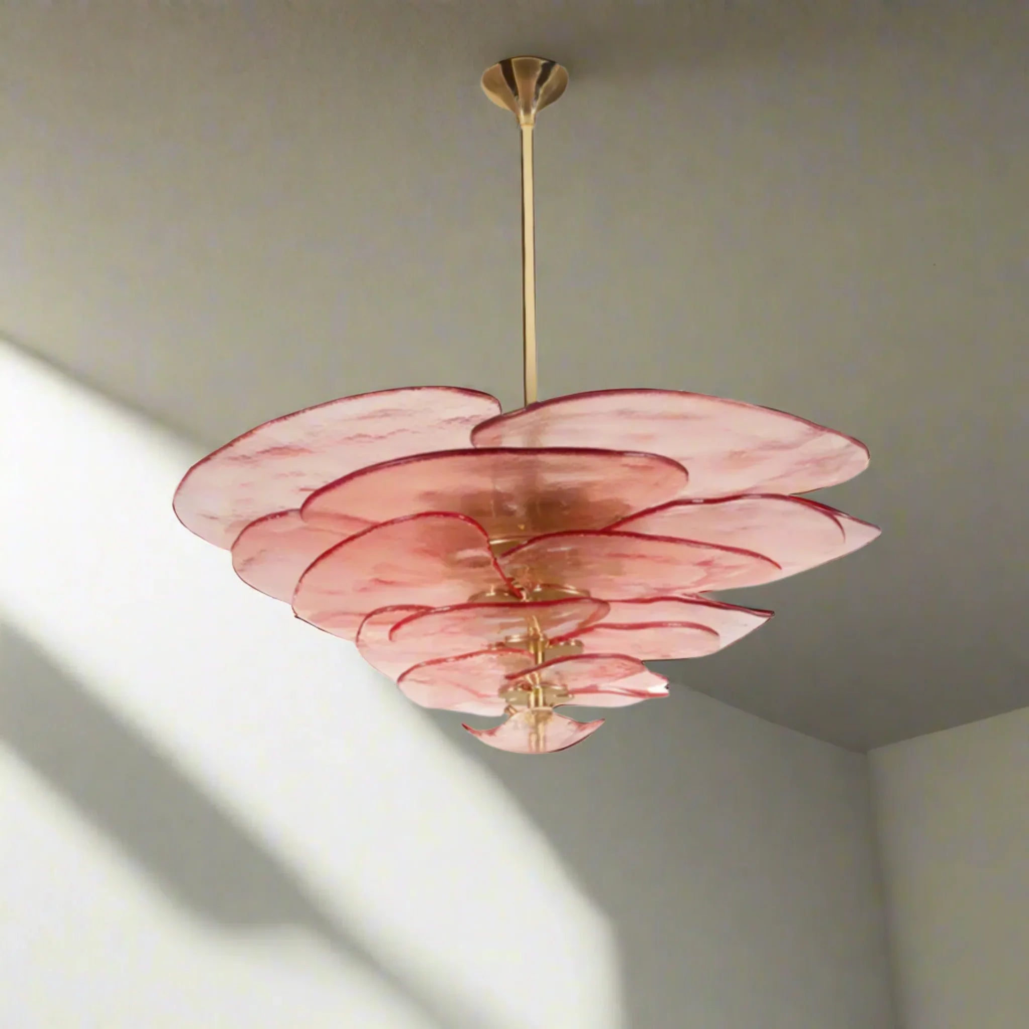 Handcrafted Pink Stained Glass Ceiling Chandelier, Light Fixtures, Roslyn