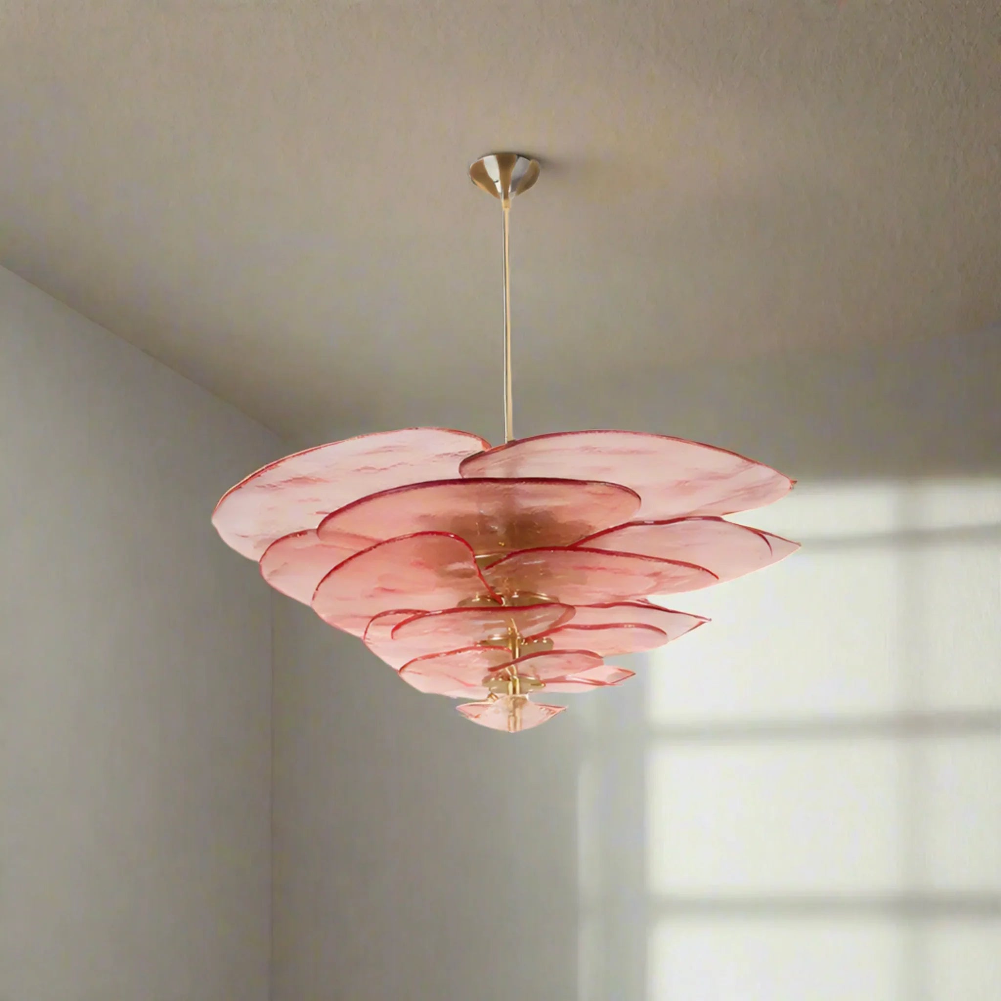 Handcrafted Pink Stained Glass Ceiling Chandelier, Light Fixtures, Roslyn
