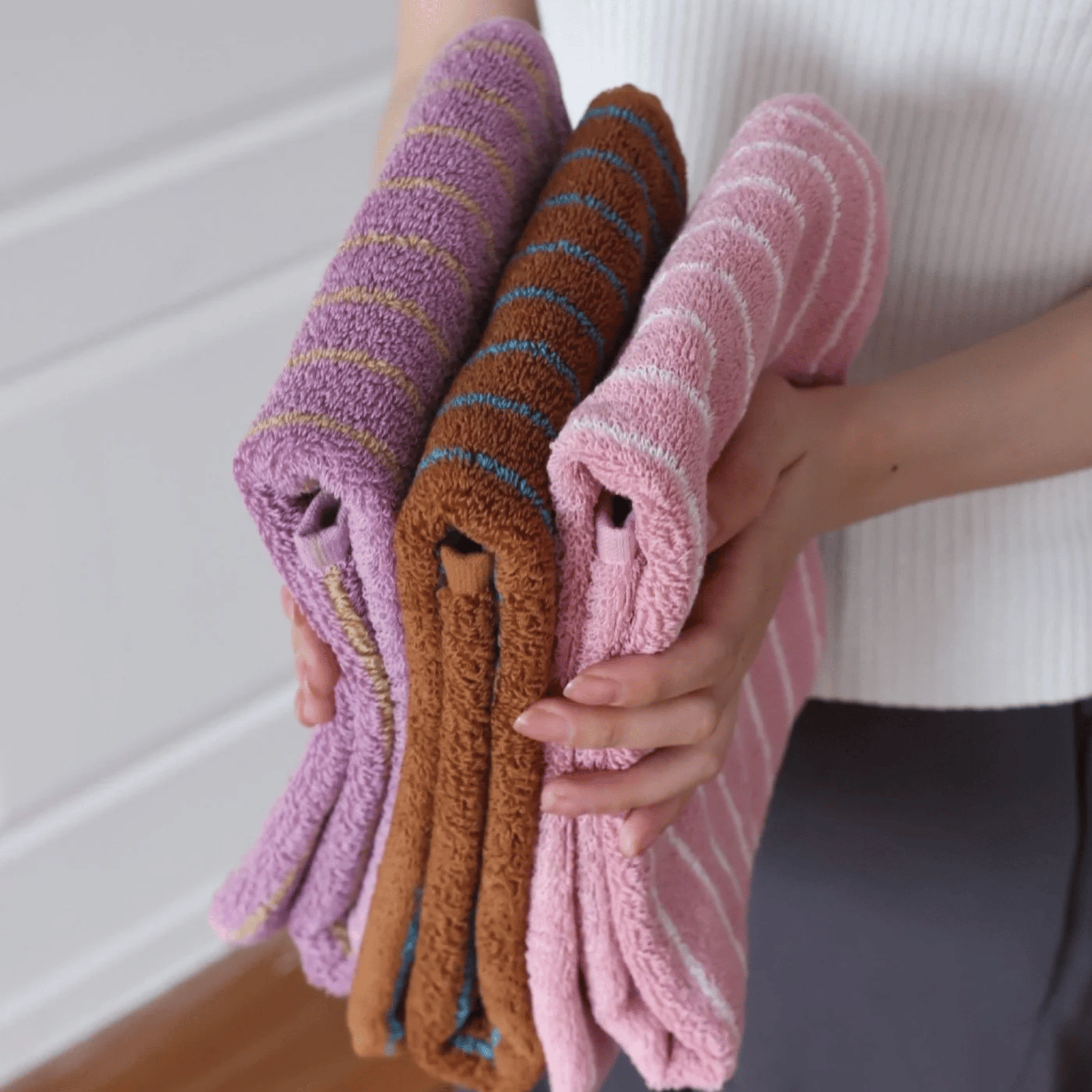 Rosvik Striped Cotton Towels - Soft Rosé Face Bath, Retro Towel Collection