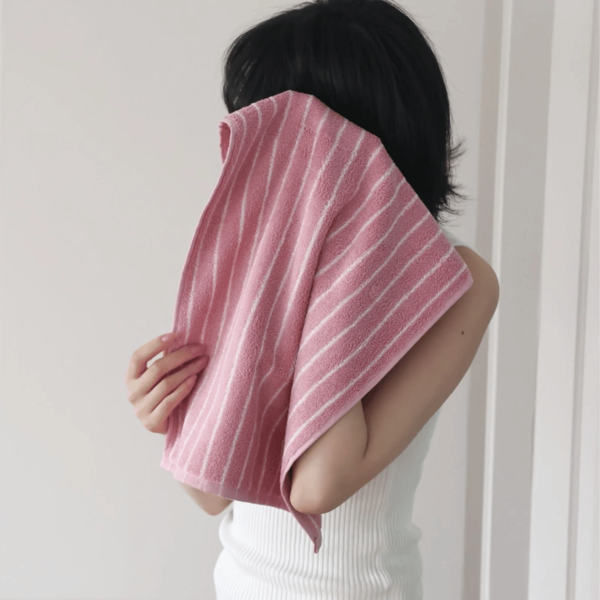 Rosvik Striped Cotton Towels - Soft Rosé Face Bath, Retro Towel Collection