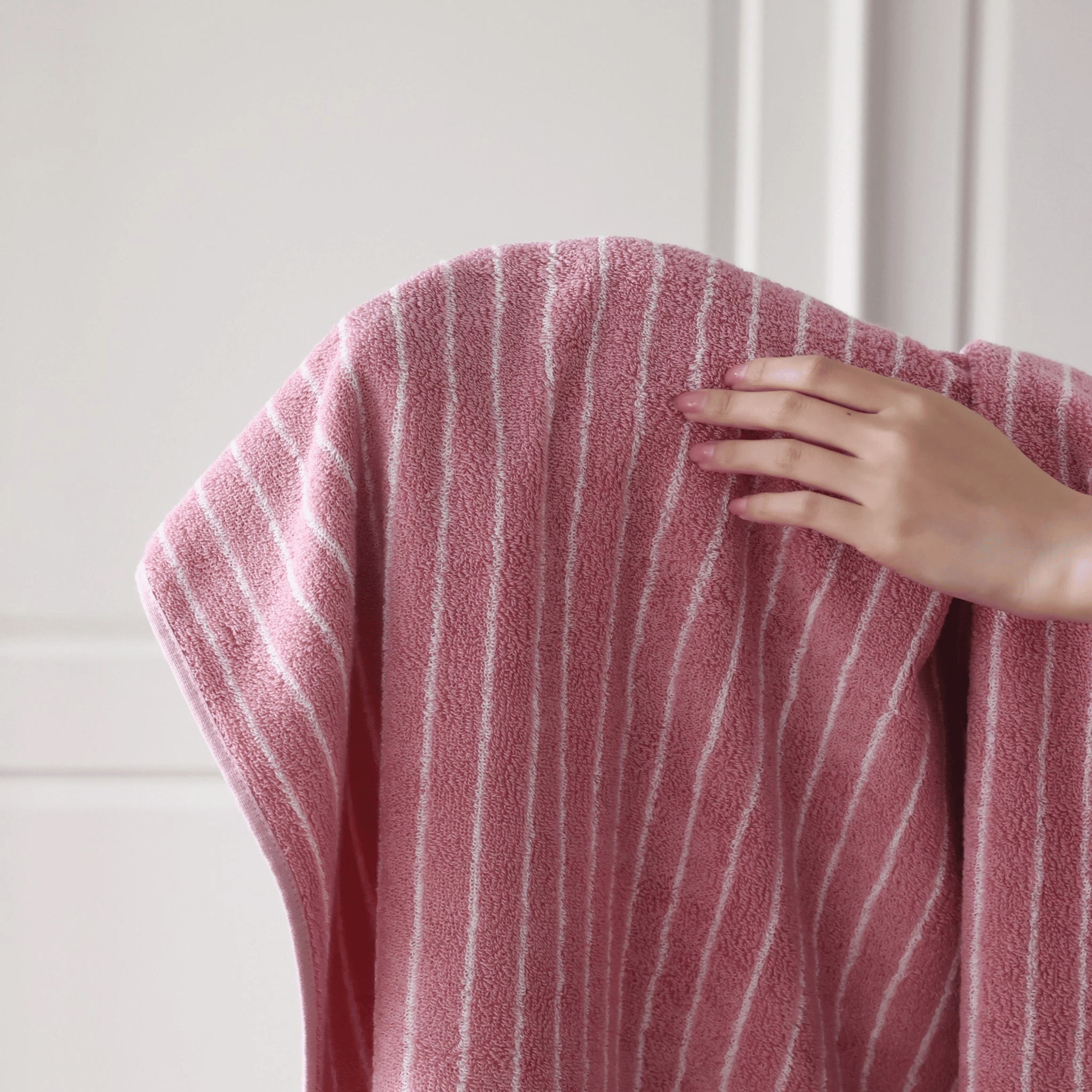 Rosvik Striped Cotton Towels - Soft Rosé Face Bath, Retro Towel Collection