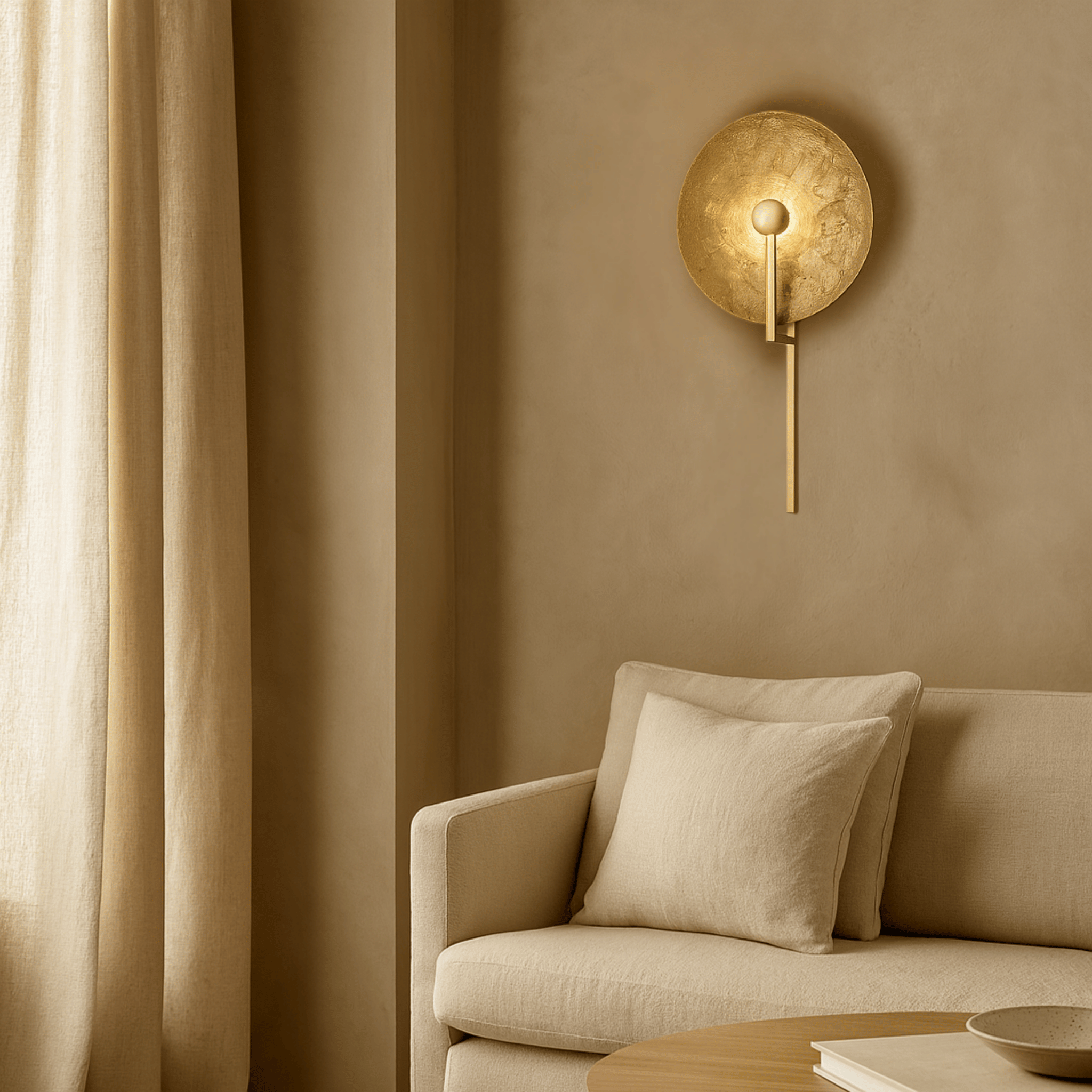 Skiva Hammered Copper Disc Wall Sconce Brass Light, Fixtures, Sculptural