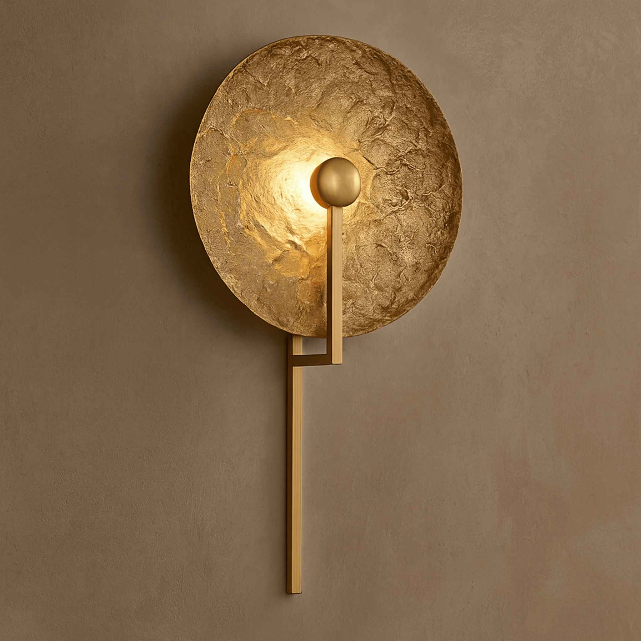 Skiva Hammered Copper Disc Wall Sconce Brass Light, Fixtures, Sculptural