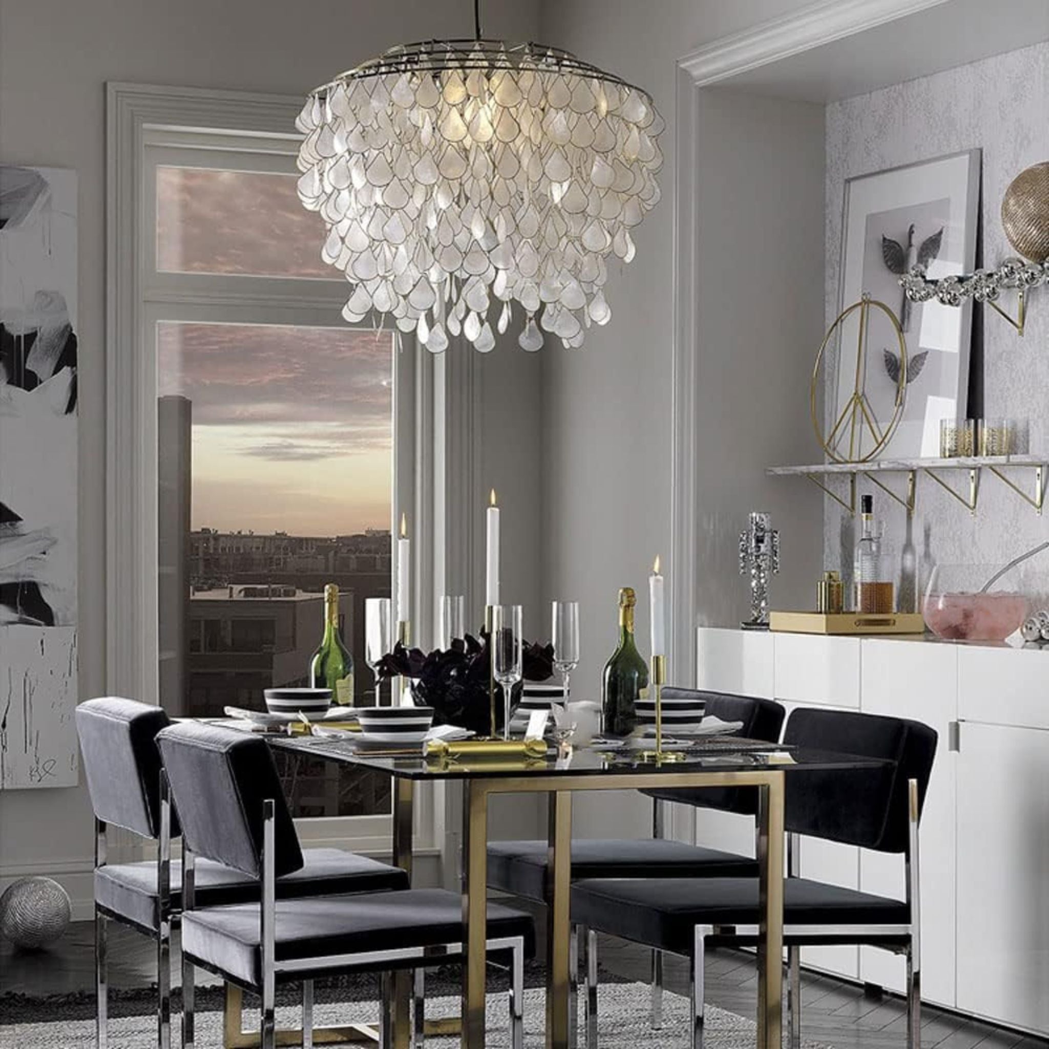 Skjelva Shell Chandelier Nordic Retro Pendant Light, Chandeliers