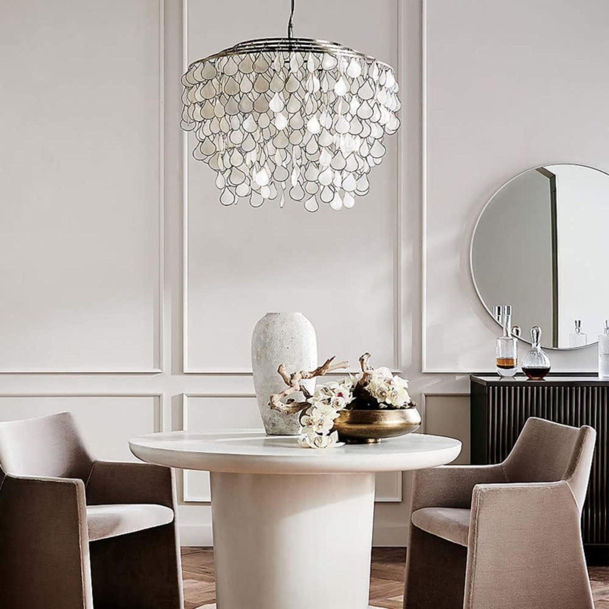 Skjelva Shell Chandelier Nordic Retro Pendant Light, Large / Warm light 3000K, Chandeliers