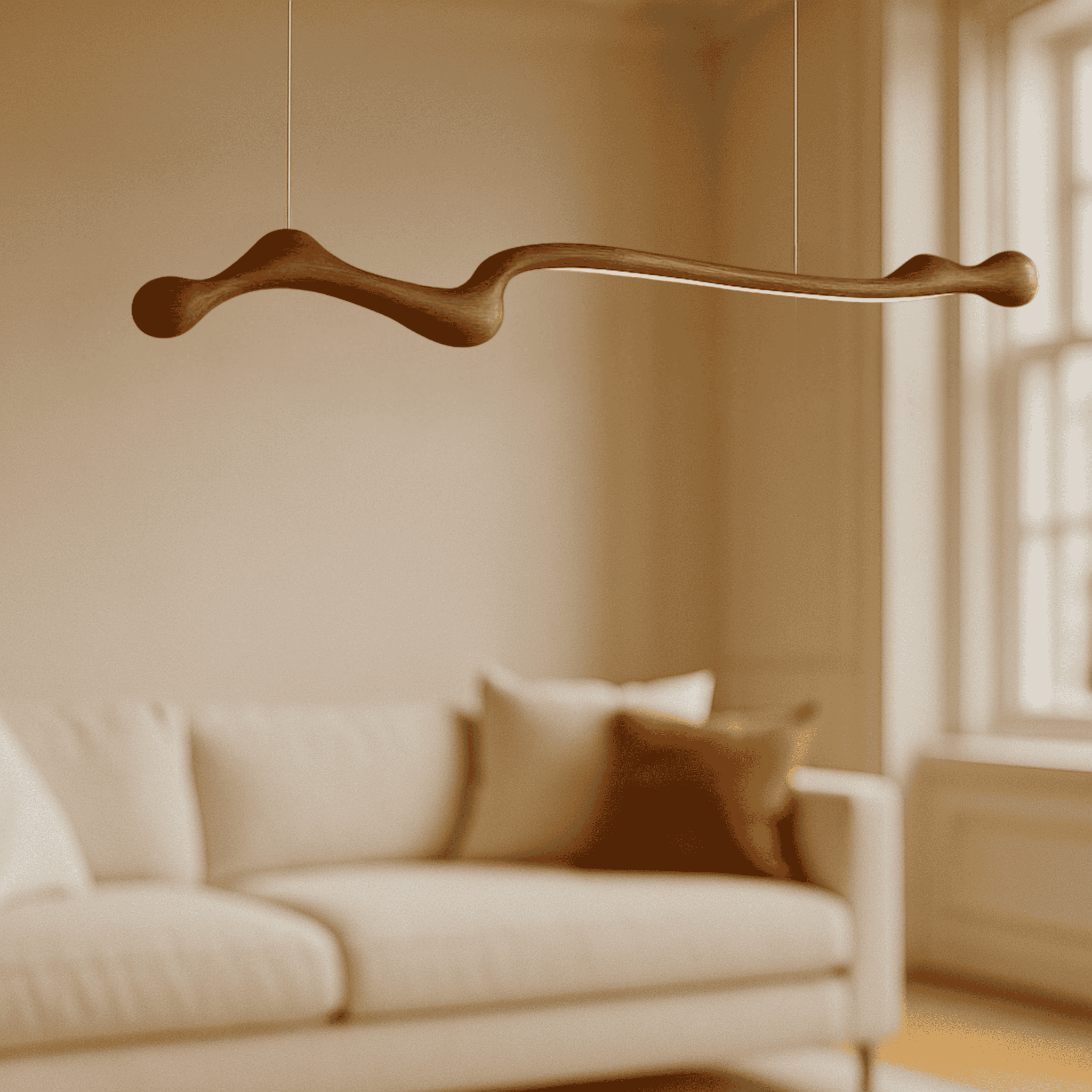 Skoglyn Ash Wood Dimmable Linear Pendant Light, Ceiling Fixtures