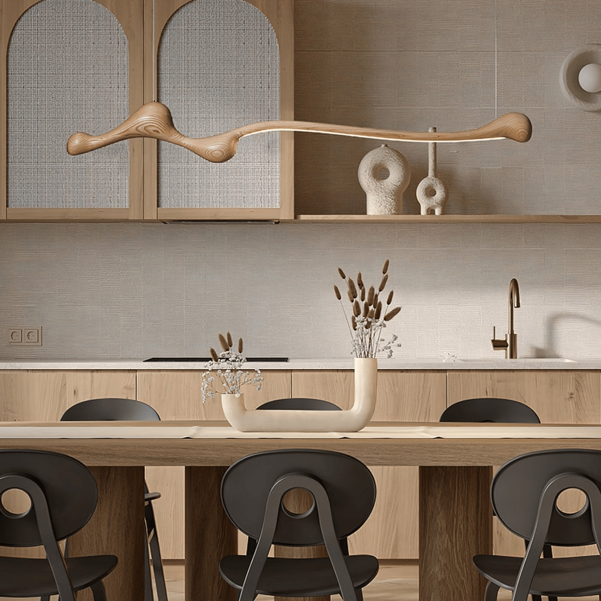 Skoglyn Ash Wood Dimmable Linear Pendant Light, Ceiling Fixtures