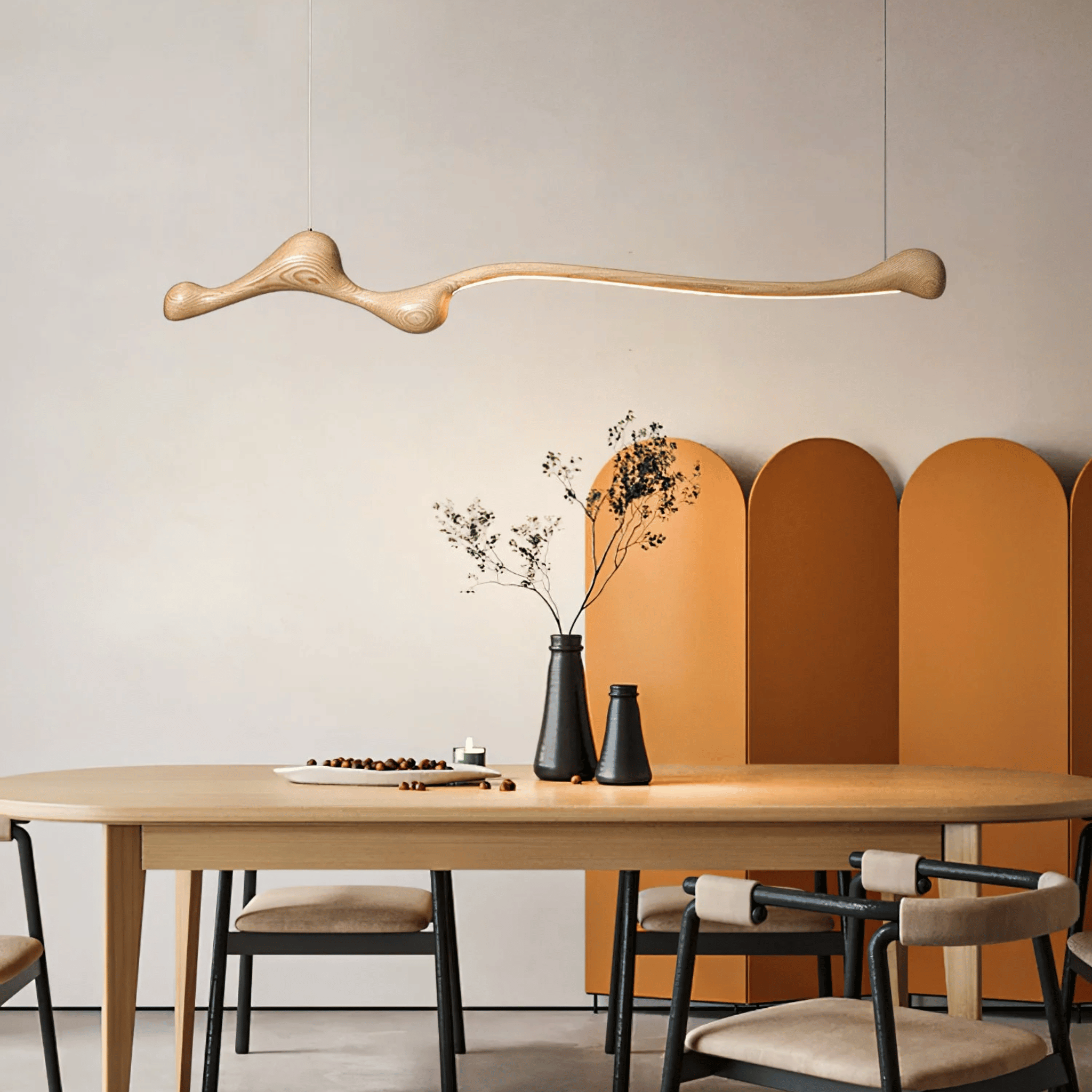 Skoglyn Ash Wood Dimmable Linear Pendant Light, Ceiling Fixtures