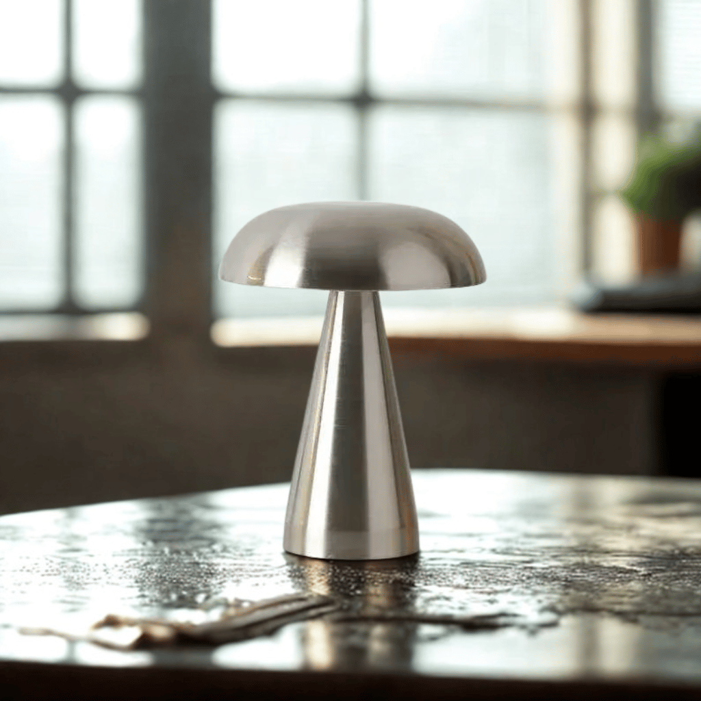 Nordic Retro Mushroom Table Lamp Rechargeable LED, Silver, Lamps, Solglo
