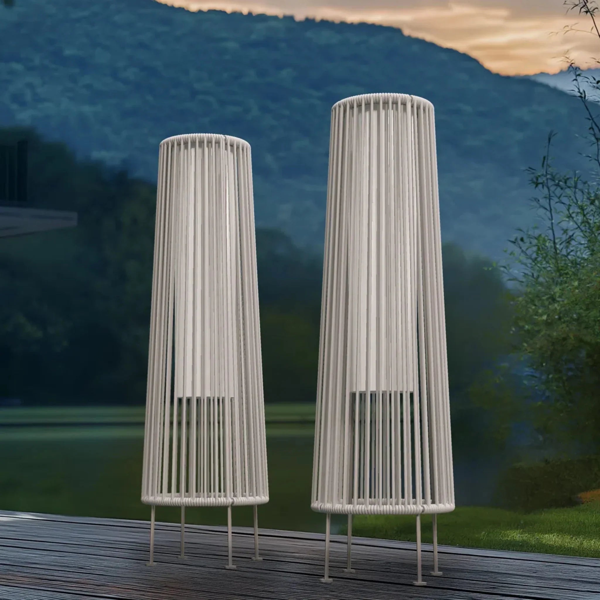 Solar Wicker Garden Light Set by Skonne — of 2, White, Landscape Pathway Lighting, Solkorg Outdoor