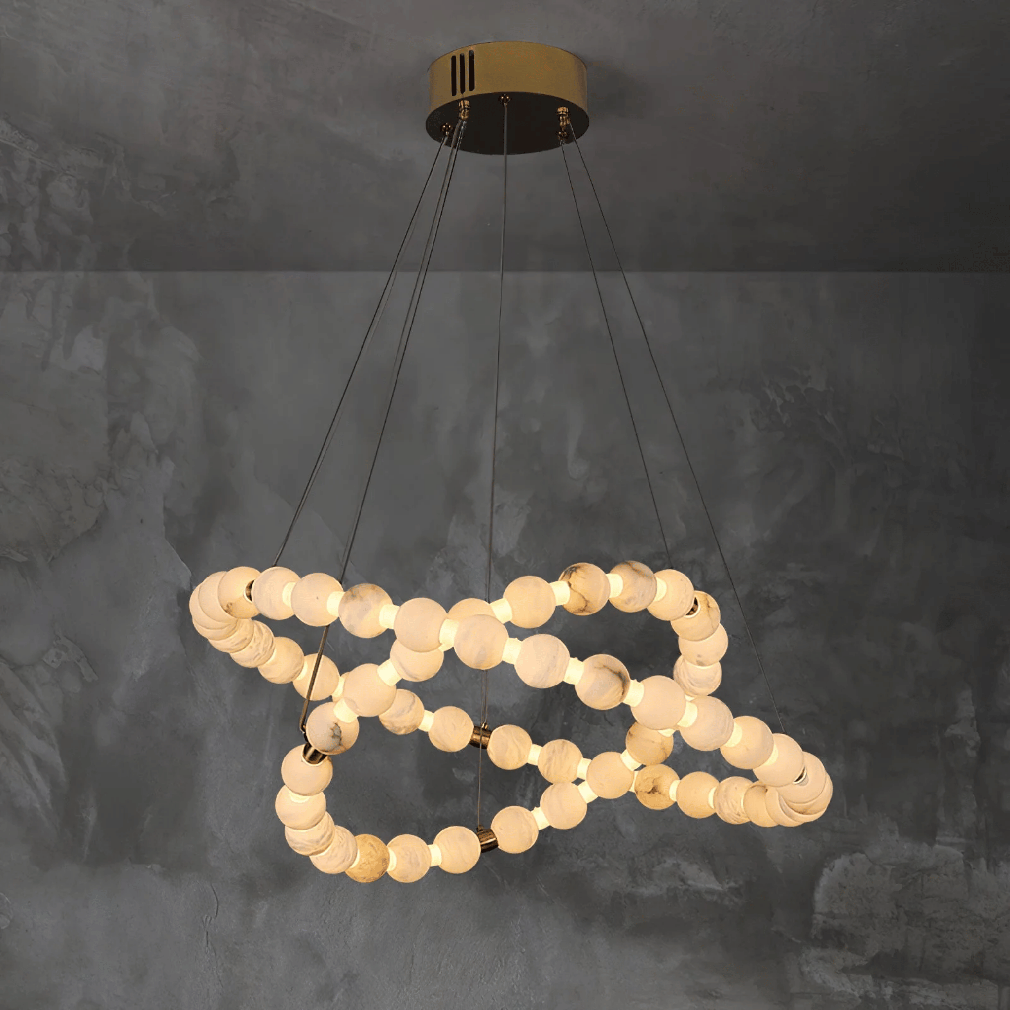 Alabaster Marble Dual Halo LED Chandelier in Gold, Ceiling Light Fixtures, Solring