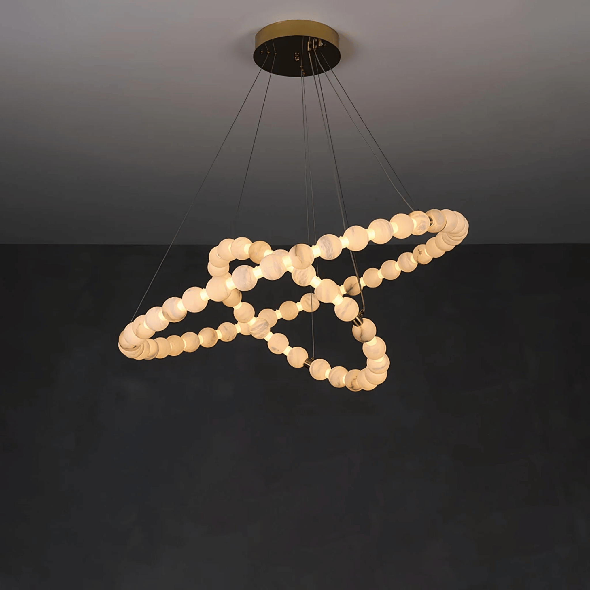 Alabaster Marble Dual Halo LED Chandelier in Gold, Ceiling Light Fixtures, Solring