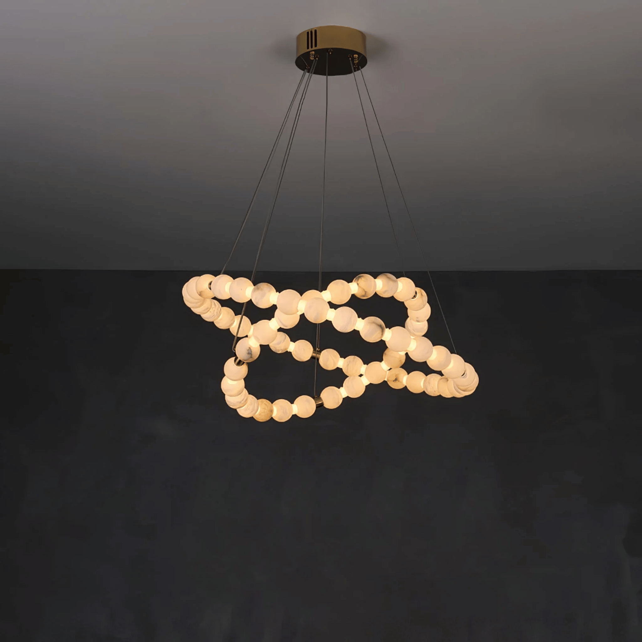 Alabaster Marble Dual Halo LED Chandelier in Gold, Ceiling Light Fixtures, Solring