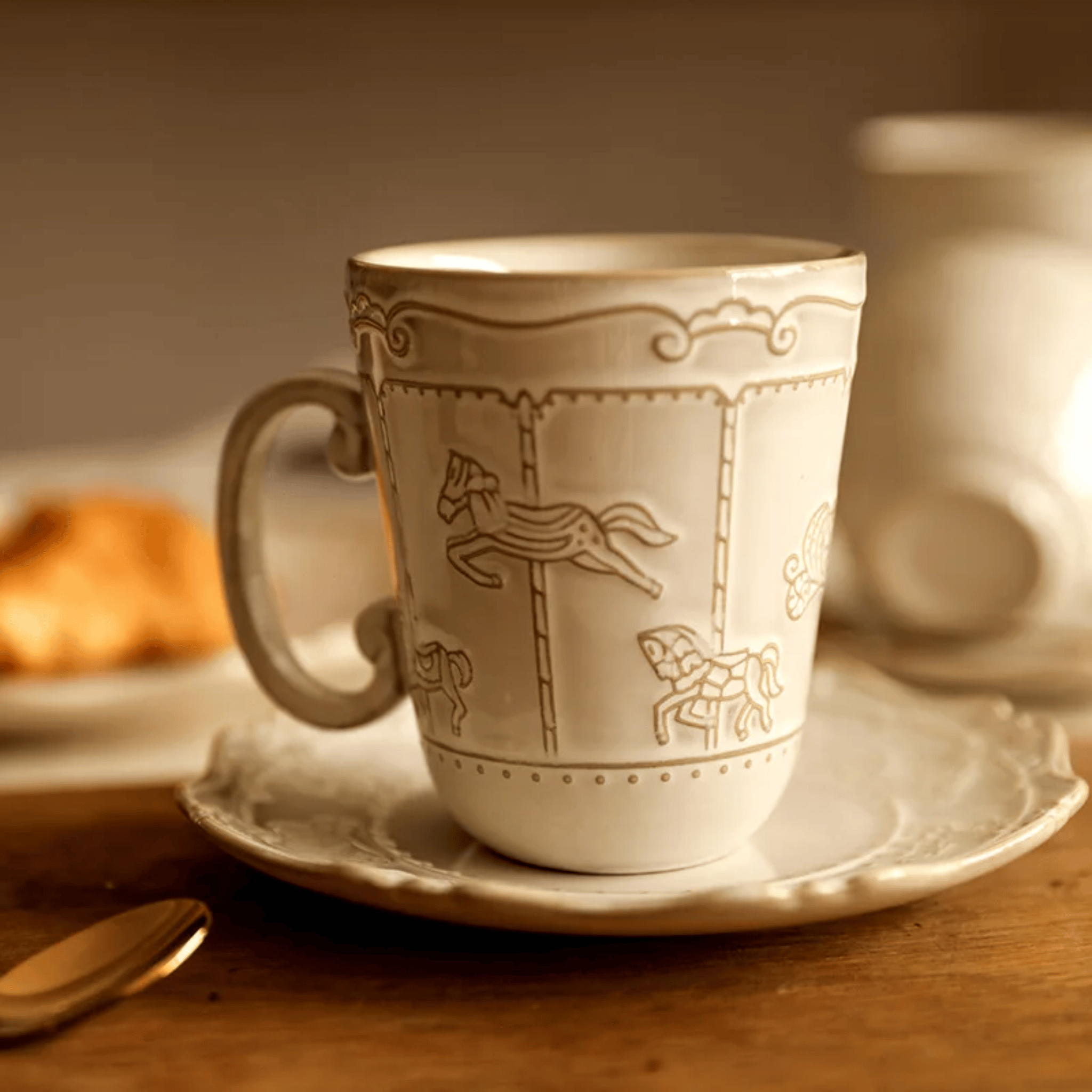 Vintage Ceramic Mug and Saucer Set 6 Pieces Retro, Medium, Tea Sets, Solvei Handcrafted