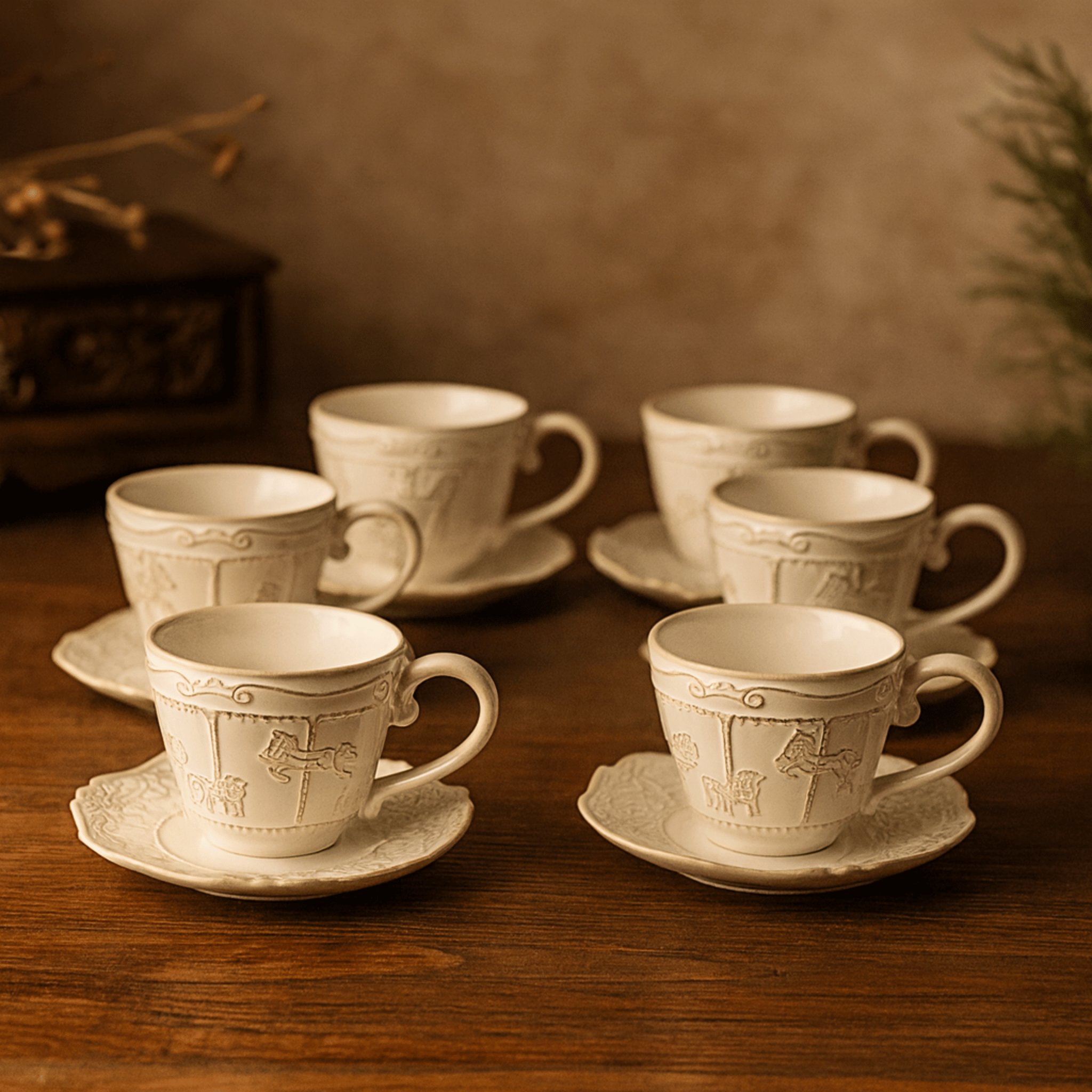 Vintage Ceramic Mug and Saucer Set 6 Pieces Retro, Small Cup, Tea Sets, Solvei Handcrafted