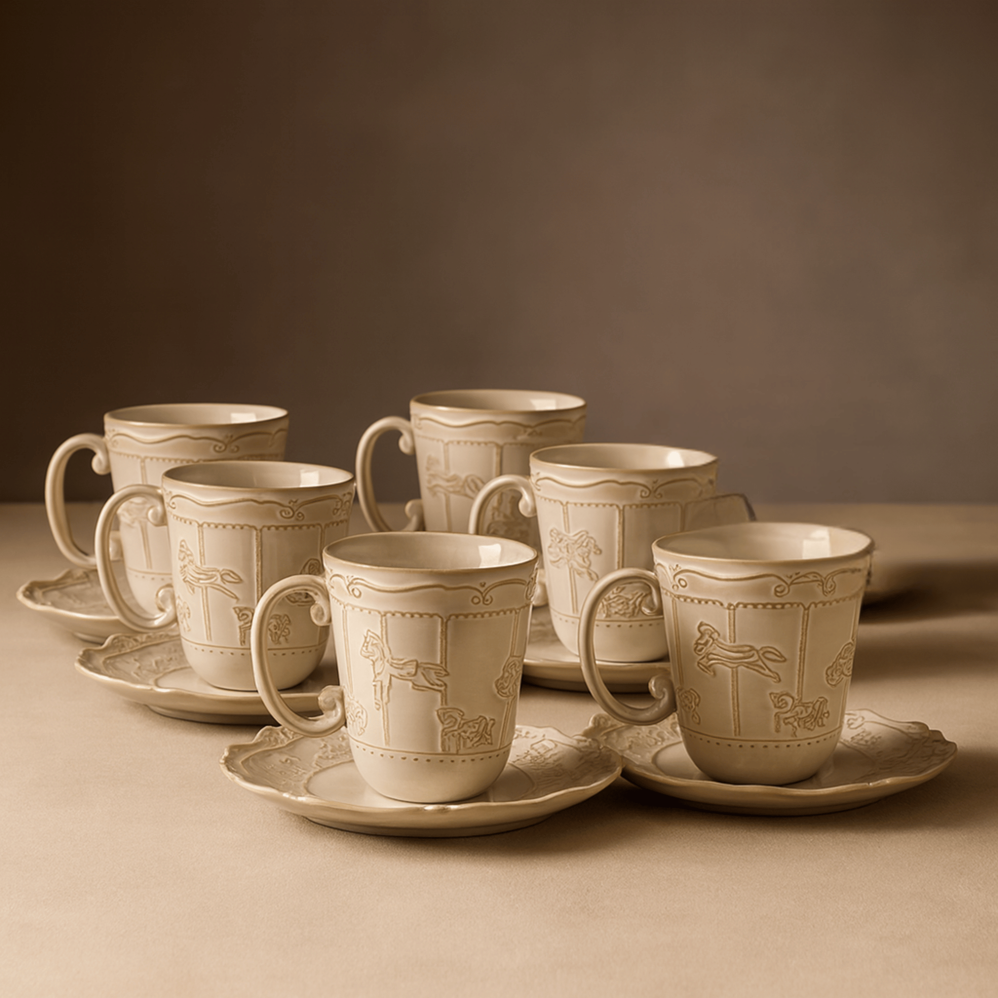 Vintage Ceramic Mug and Saucer Set 6 Pieces Retro, Tea Sets, Solvei Handcrafted