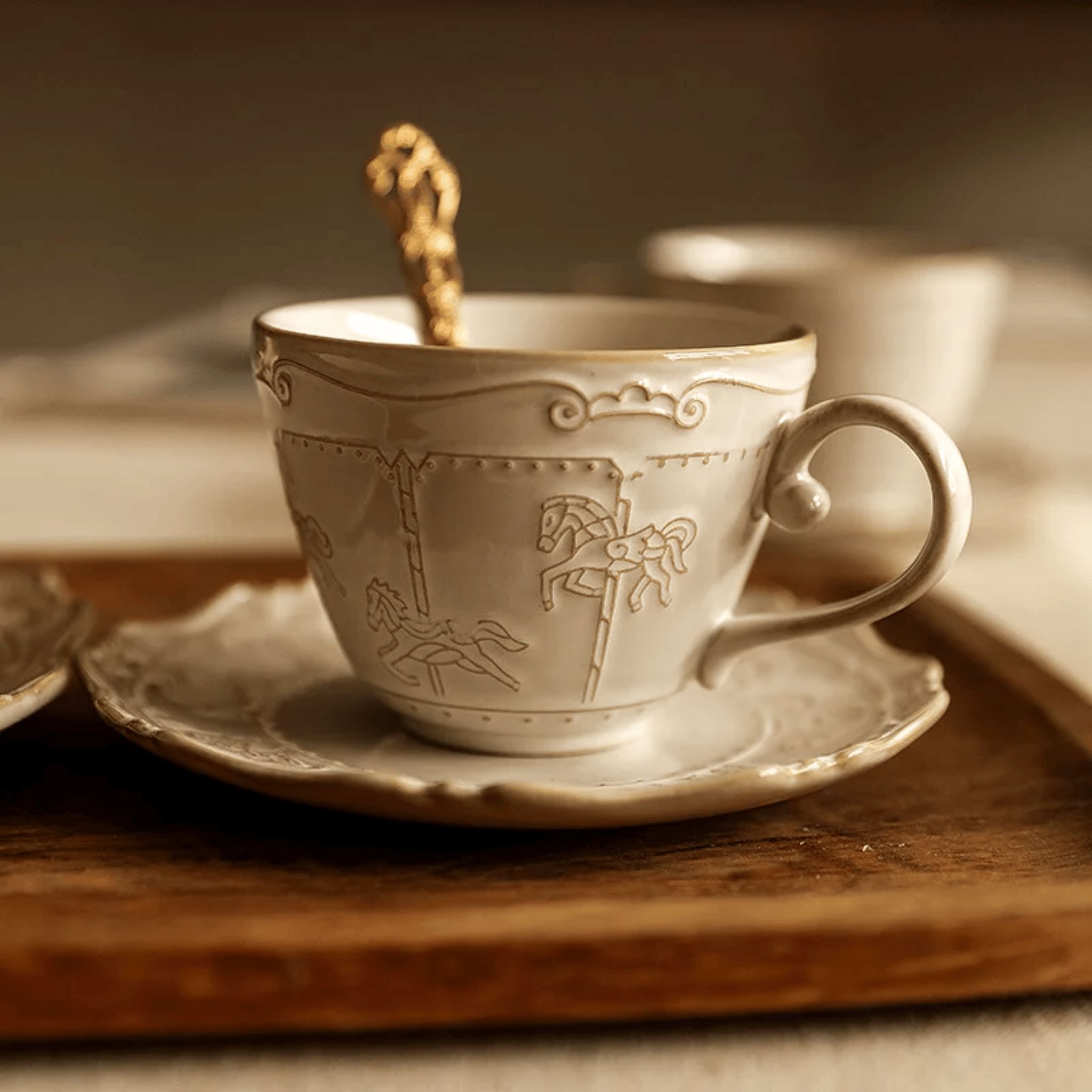 Vintage Ceramic Mug and Saucer Set 6 Pieces Retro, Tea Sets, Solvei Handcrafted