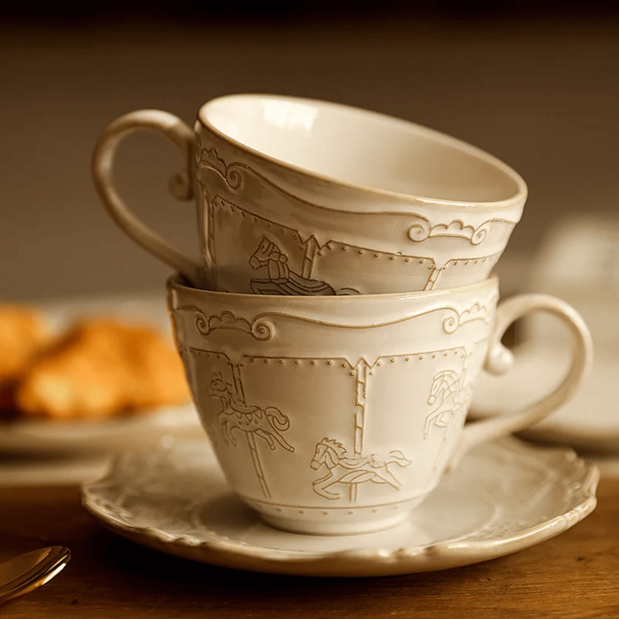 Vintage Ceramic Mug and Saucer Set 6 Pieces Retro, Tea Sets, Solvei Handcrafted