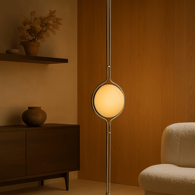 Adjustable Chrome Globe Floor to Ceiling Lamp, Lamps, Stavlys Bauhaus