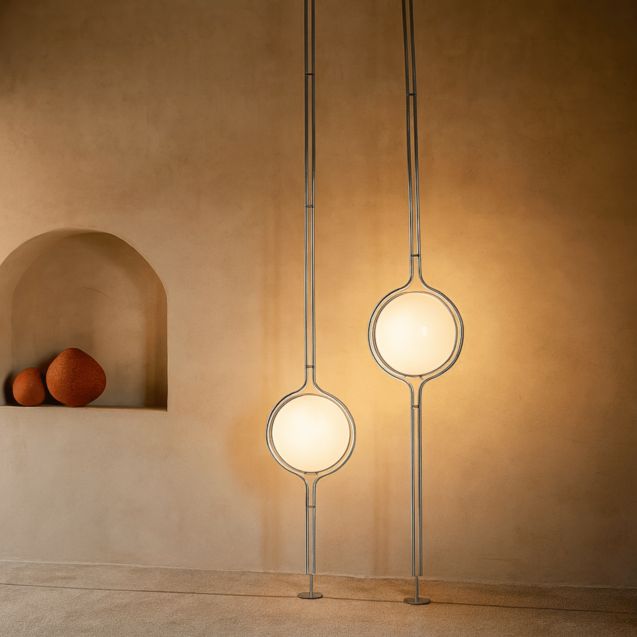 Adjustable Chrome Globe Floor to Ceiling Lamp, Lamps, Stavlys Bauhaus