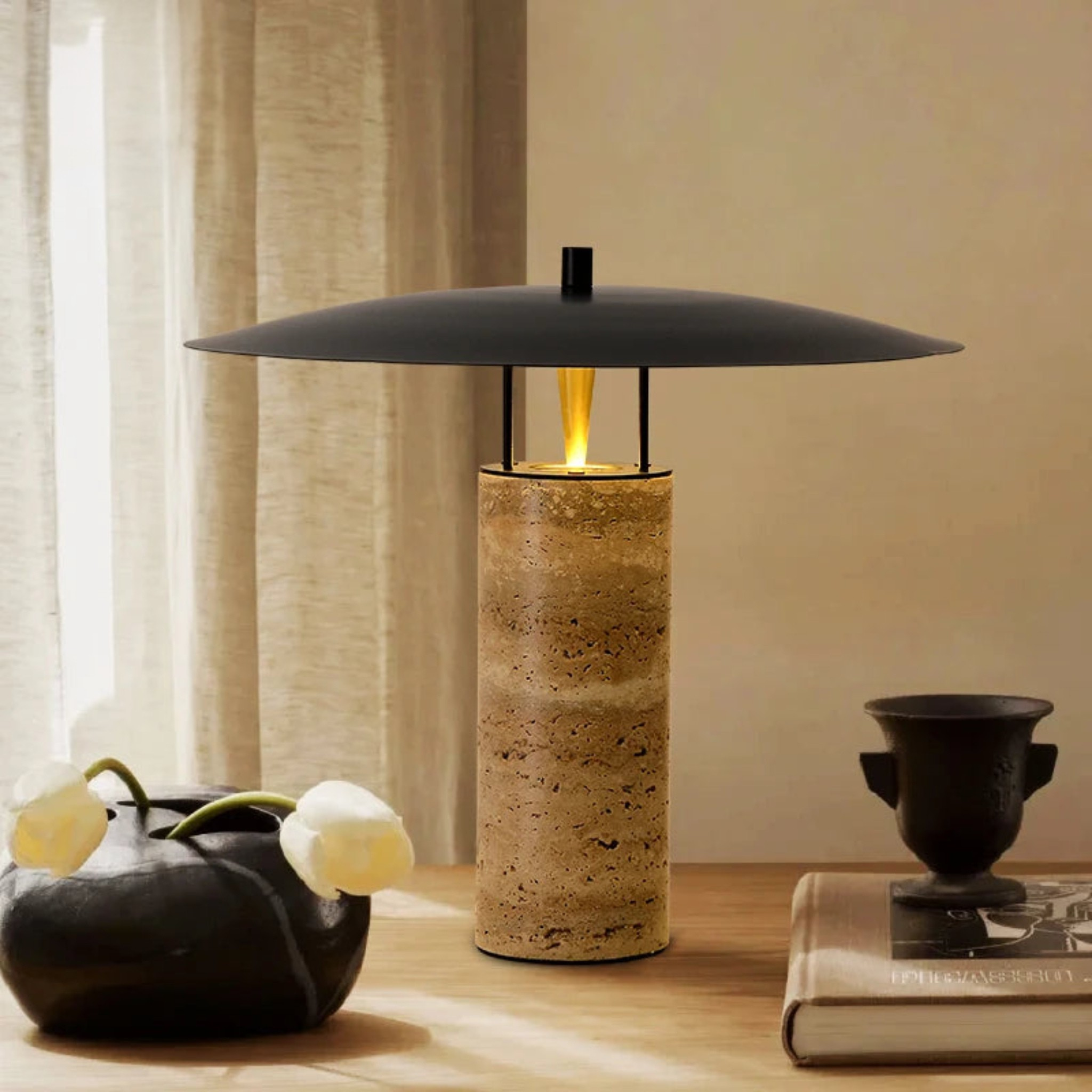Travertine Wabi-Sabi Table Lamp Nordic Stone Design, Lamps, Steina