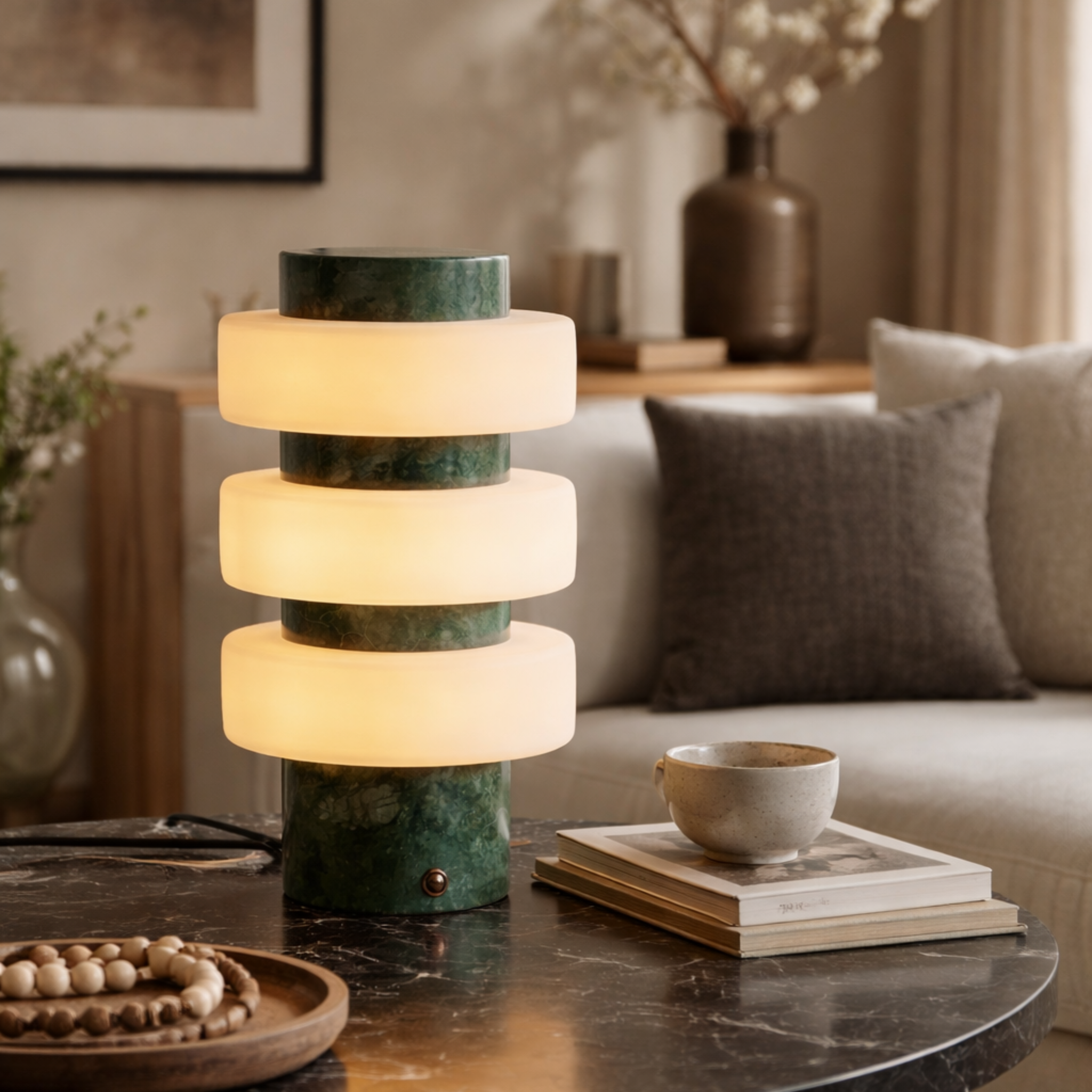 Stacked Green Marble Table Lamp for Modern Interiors, Lamps, Steina Nordic