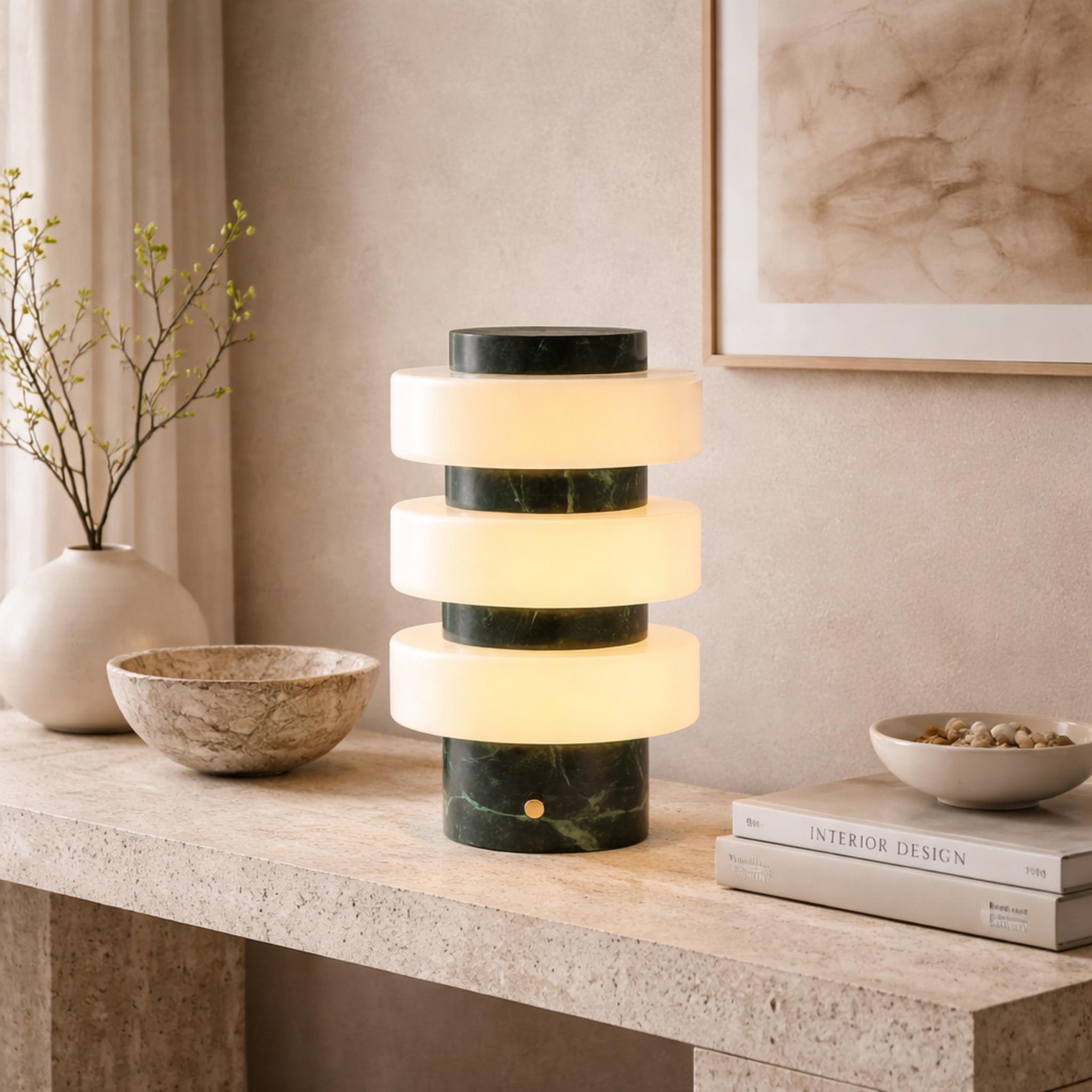 Stacked Green Marble Table Lamp for Modern Interiors, Lamps, Steina Nordic