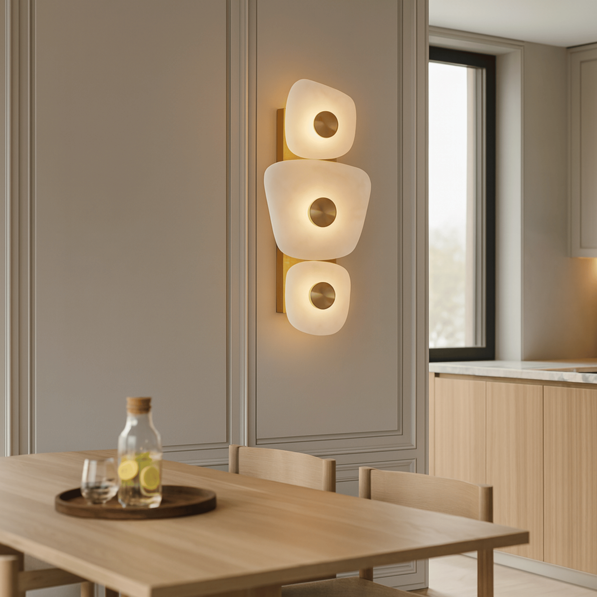 Marble Brass Trio Wall Sconce with Dimmable LED, Light Fixtures, Steinglo
