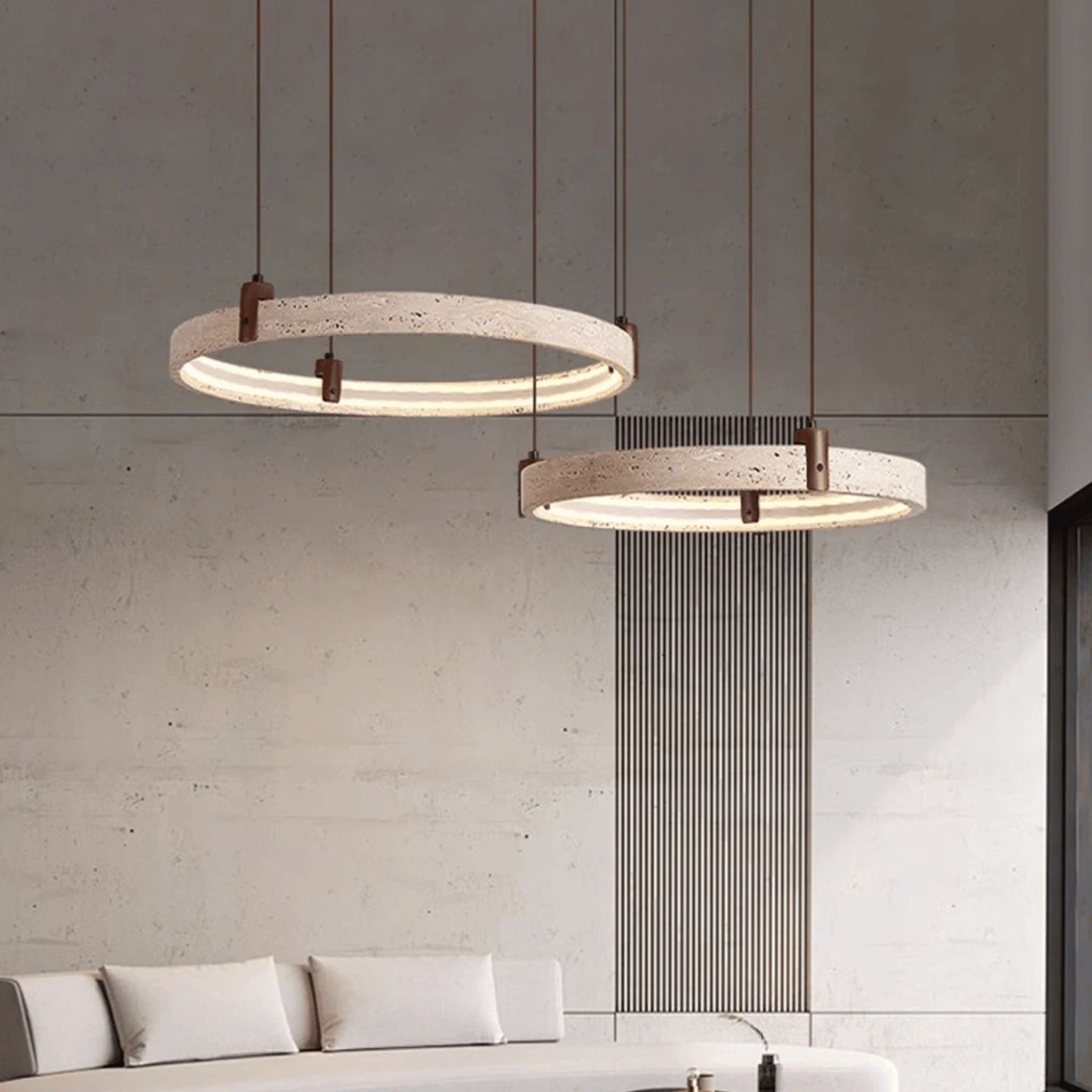 Steinrund Stone Ring Pendant Light for Dining, Medium / Dimmable, Ceiling Fixtures, Natural Multi-Ring