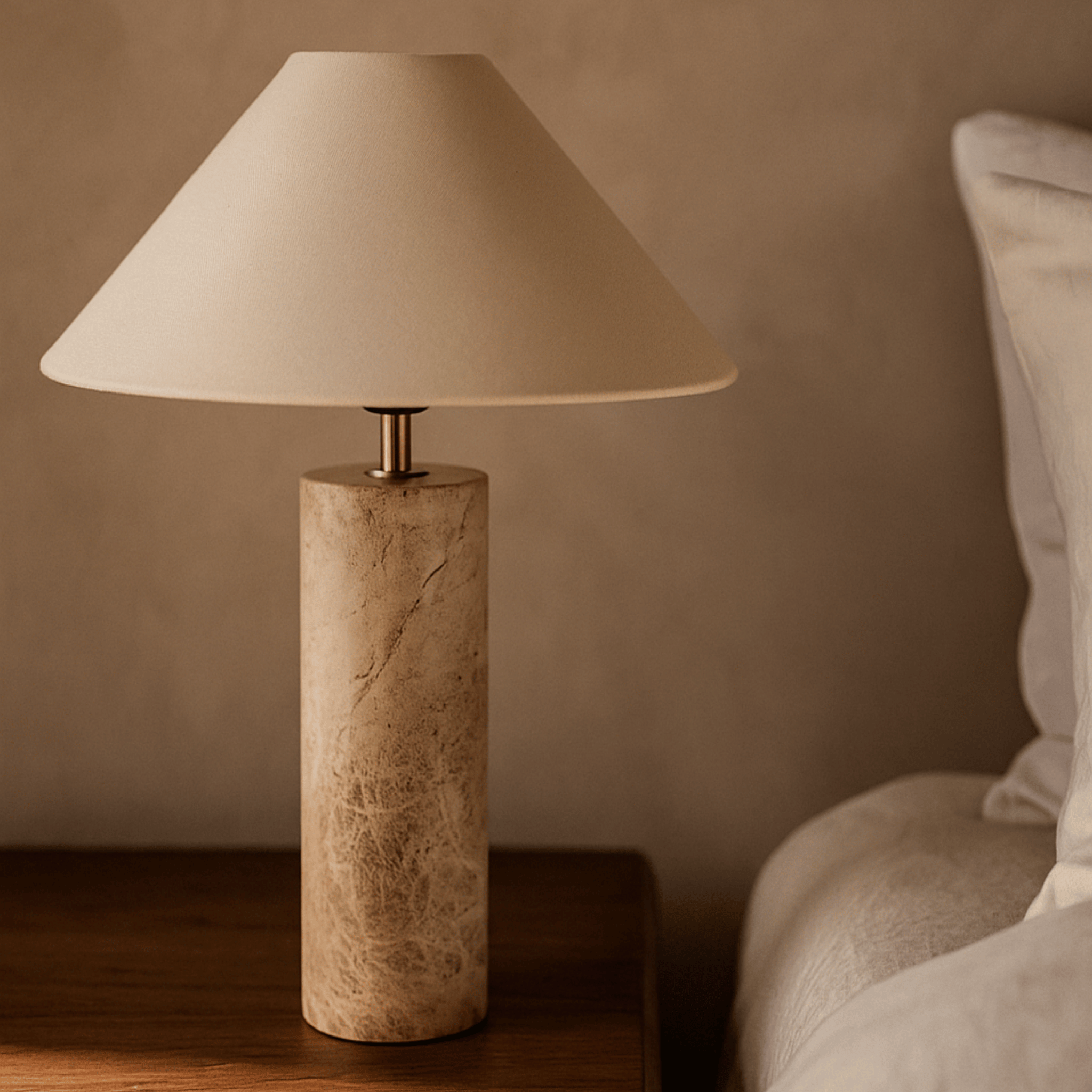 Natural Marble Table Lamp with Linen Shade | Skonne, Lamps, Steiva Nordic Style