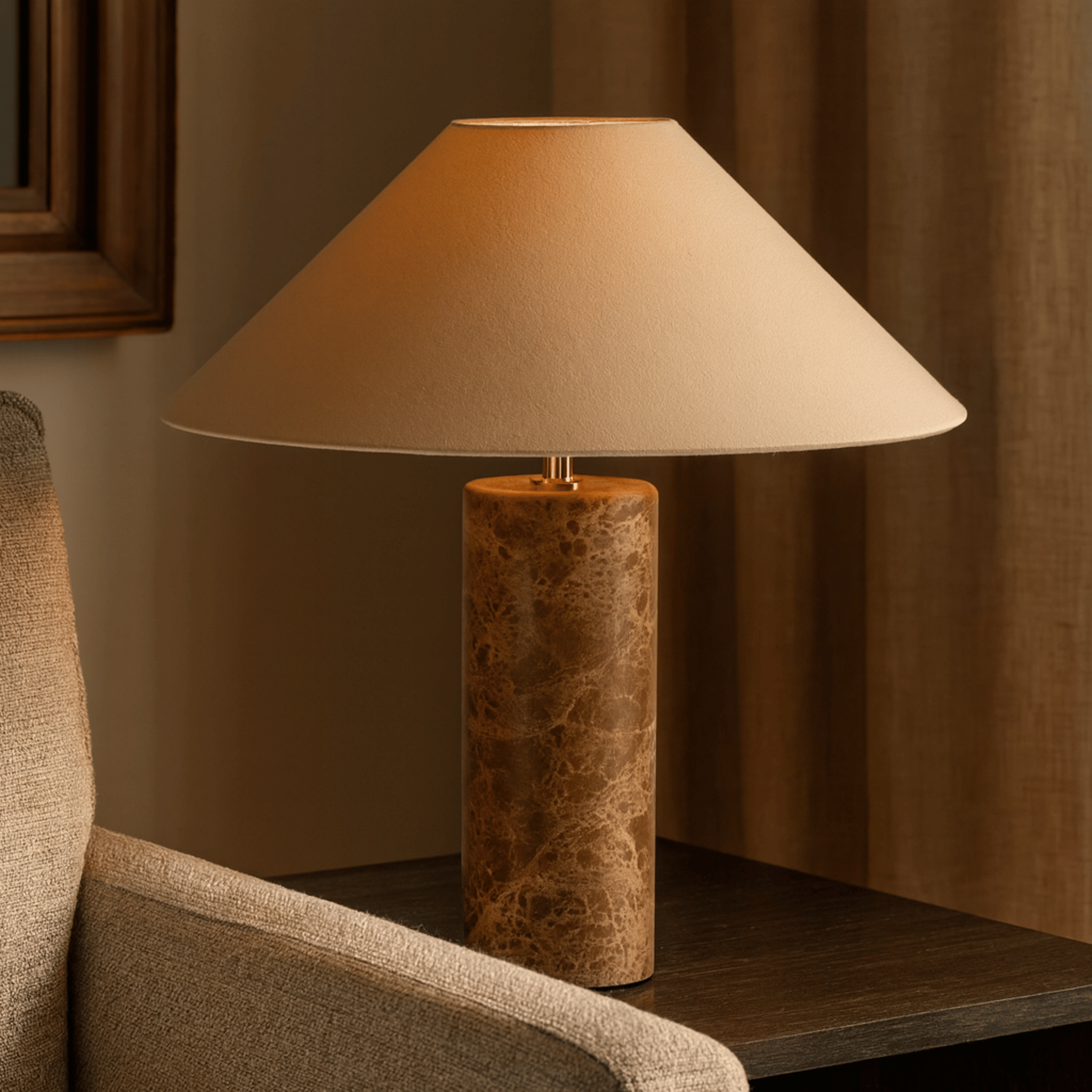 Natural Marble Table Lamp with Linen Shade | Skonne, Lamps, Steiva Nordic Style