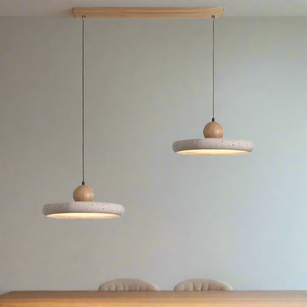 Natural Travertine Wood Pendant Light Wabi-Sabi, Duo, Ceiling Fixtures, Steiva Stone