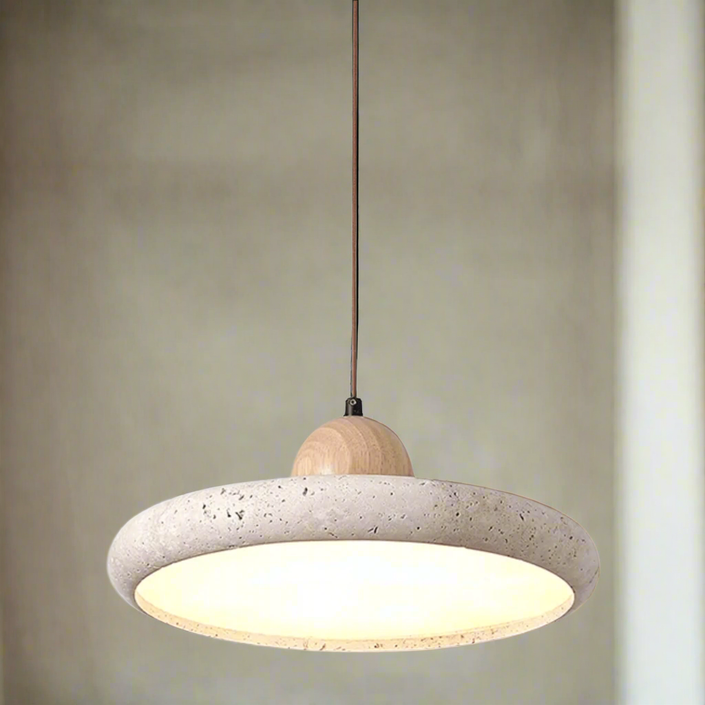 Natural Travertine Wood Pendant Light Wabi-Sabi, Ceiling Fixtures, Steiva Stone