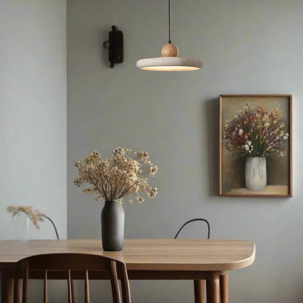 Natural Travertine Wood Pendant Light Wabi-Sabi, Ceiling Fixtures, Steiva Stone