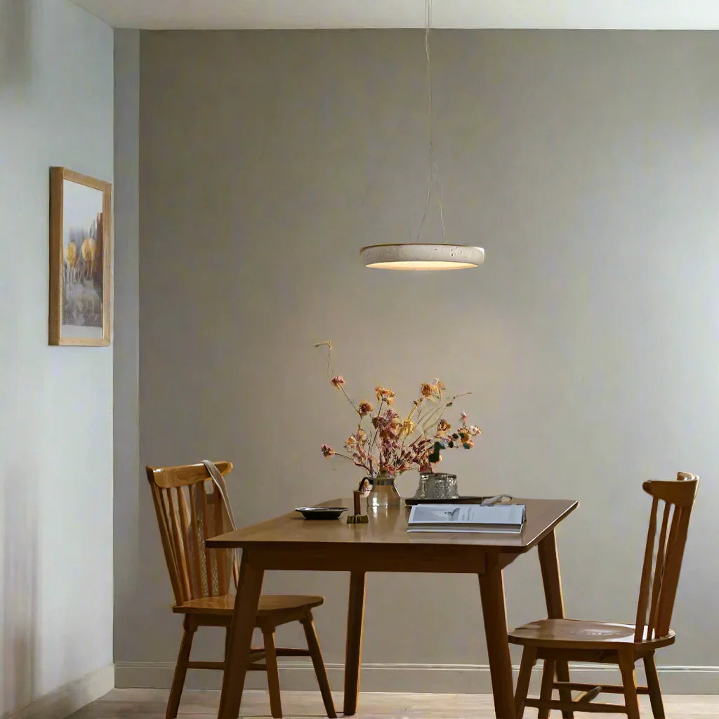 Natural Travertine Wood Pendant Light Wabi-Sabi, Ceiling Fixtures, Steiva Stone