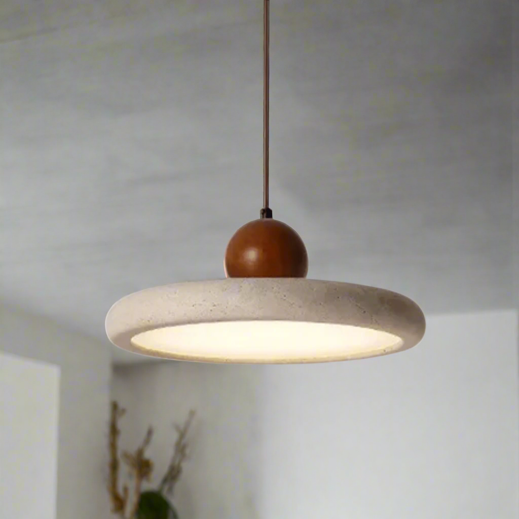 Natural Travertine Wood Pendant Light Wabi-Sabi, Walnut / Single, Ceiling Fixtures, Steiva Stone
