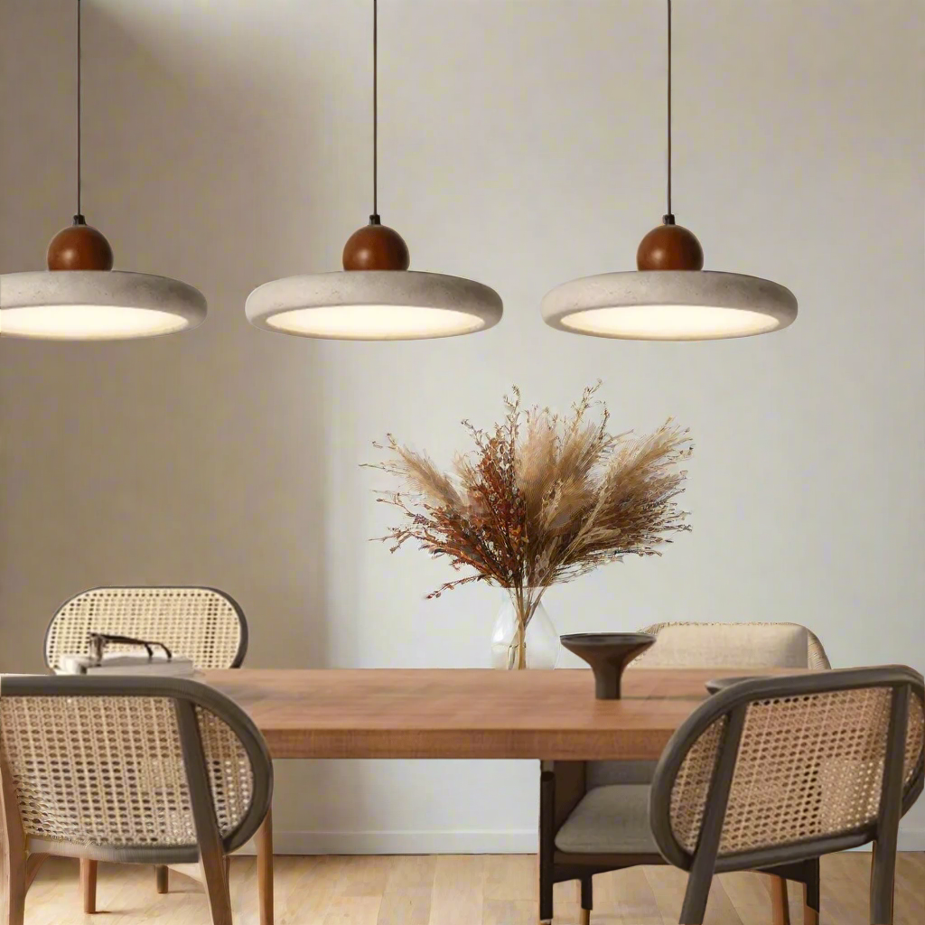 Natural Travertine Wood Pendant Light Wabi-Sabi, Walnut / Trio, Ceiling Fixtures, Steiva Stone