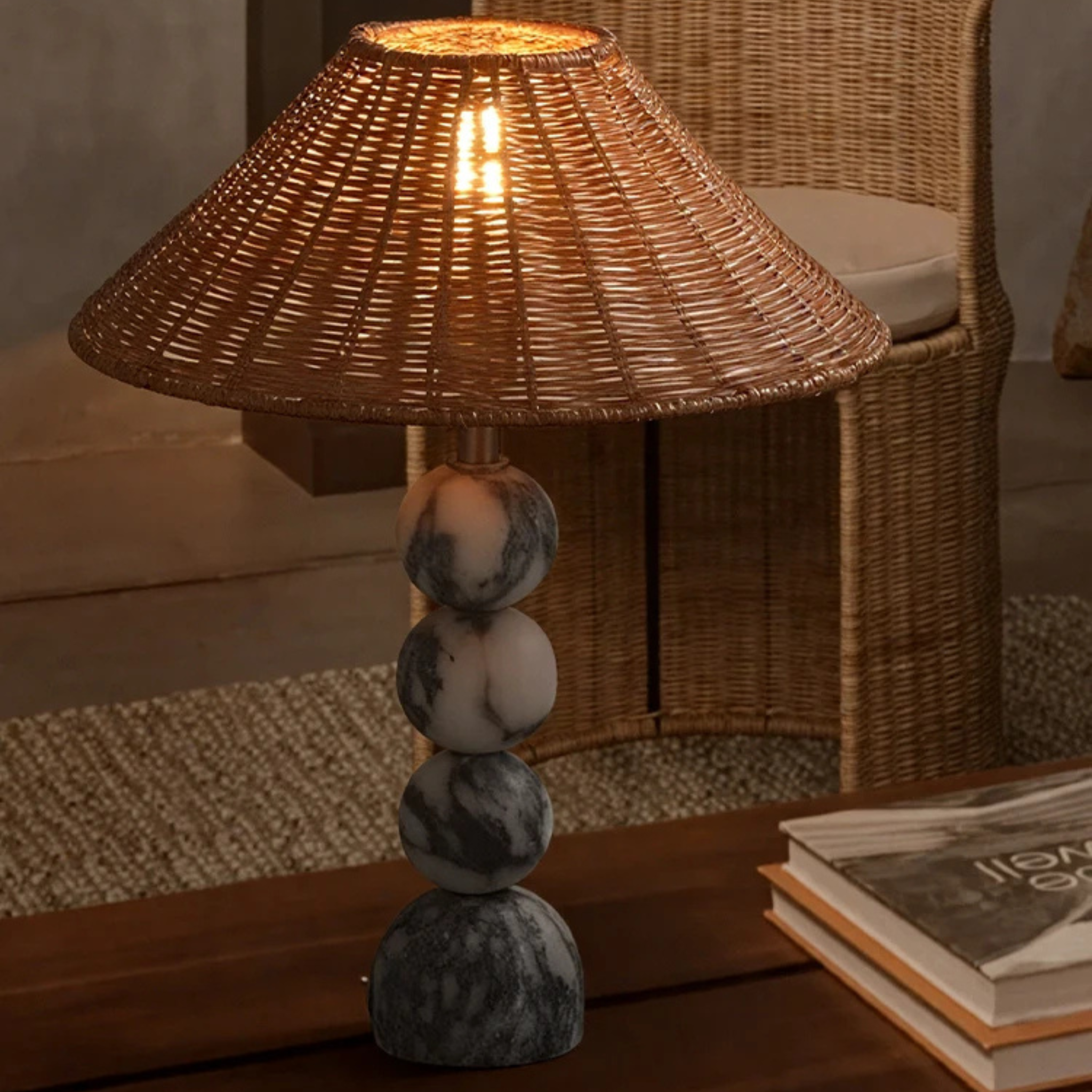 Stenglo Marble Rattan Table Lamp Warm Ambient Light, Lamps, Nordic Shade
