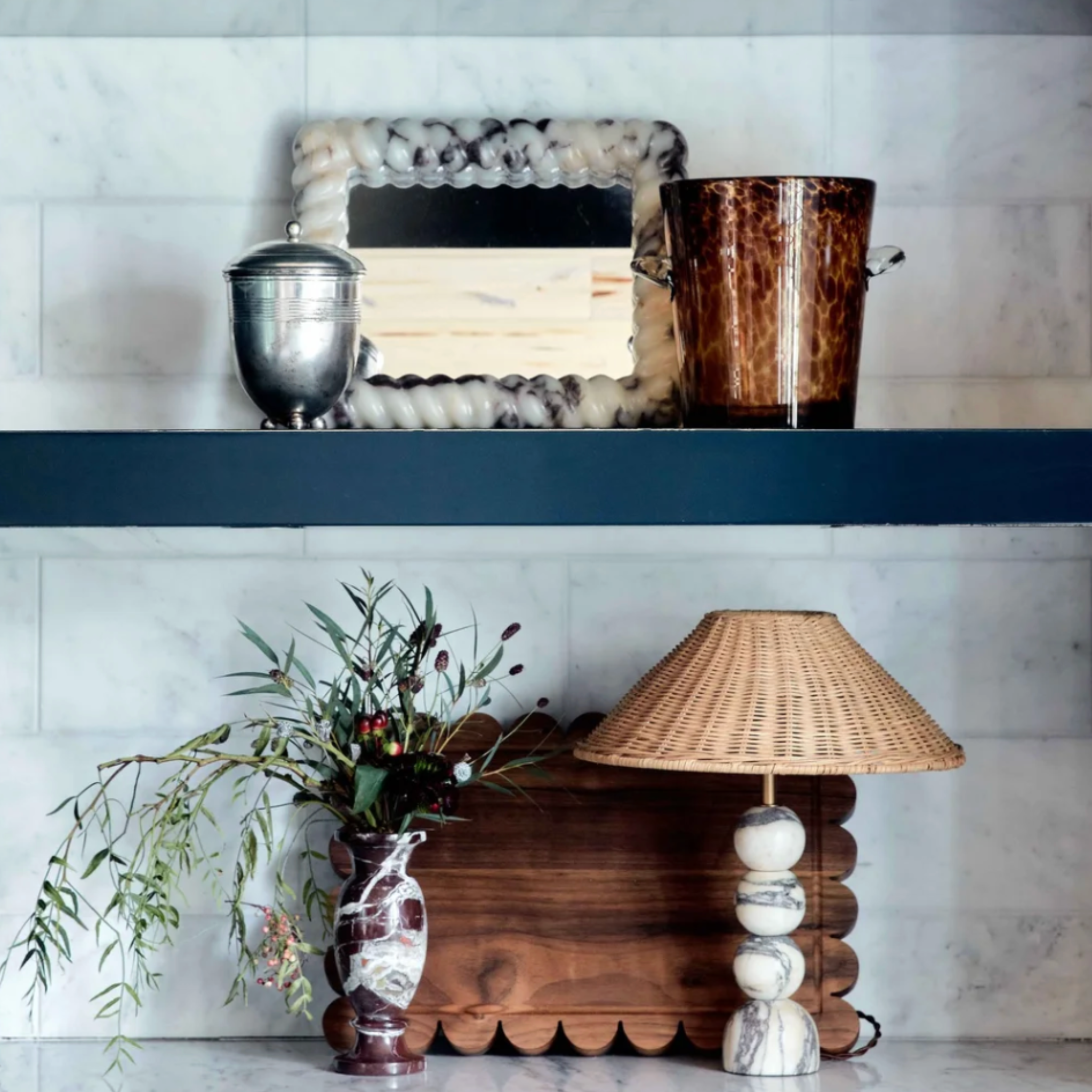 Stenglo Marble Rattan Table Lamp Warm Ambient Light, Lamps, Nordic Shade