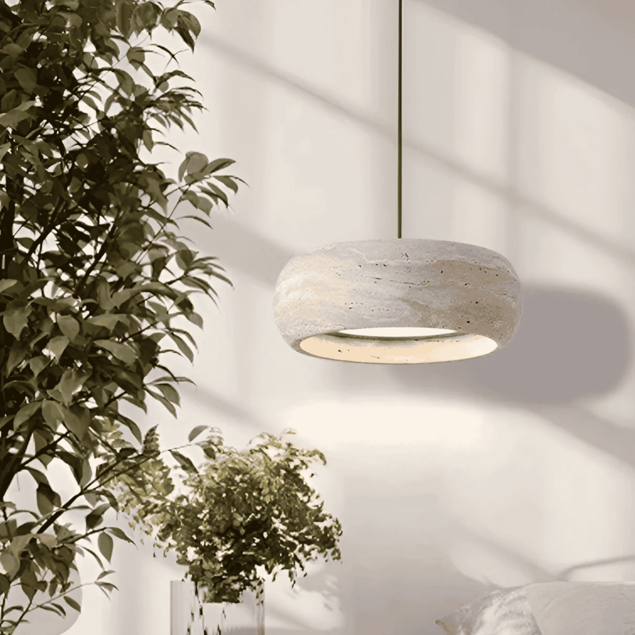 Genuine Travertine Stone Dimmable LED Pendant Light, Ceiling Fixtures, Stenglo