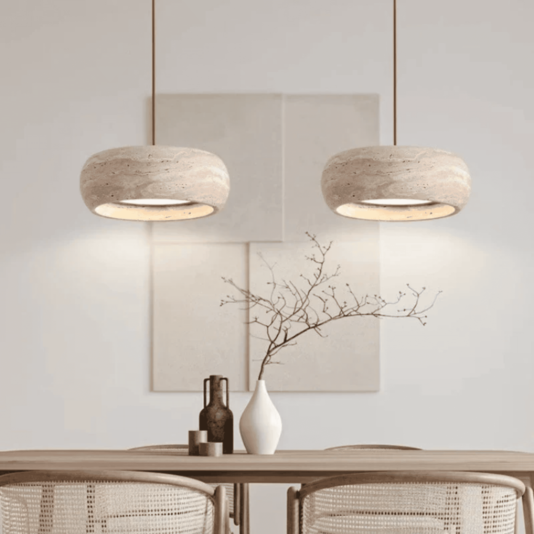 Genuine Travertine Stone Dimmable LED Pendant Light, Ceiling Fixtures, Stenglo