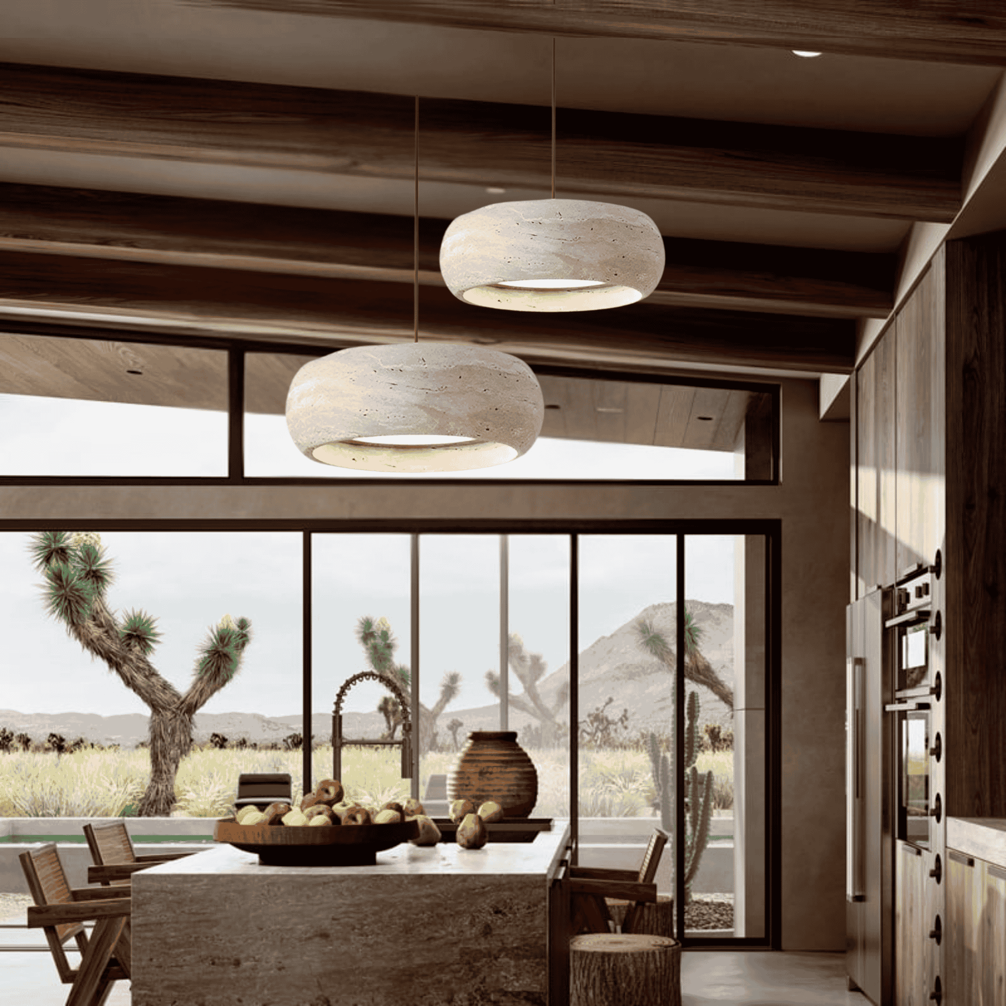 Genuine Travertine Stone Dimmable LED Pendant Light, Ceiling Fixtures, Stenglo