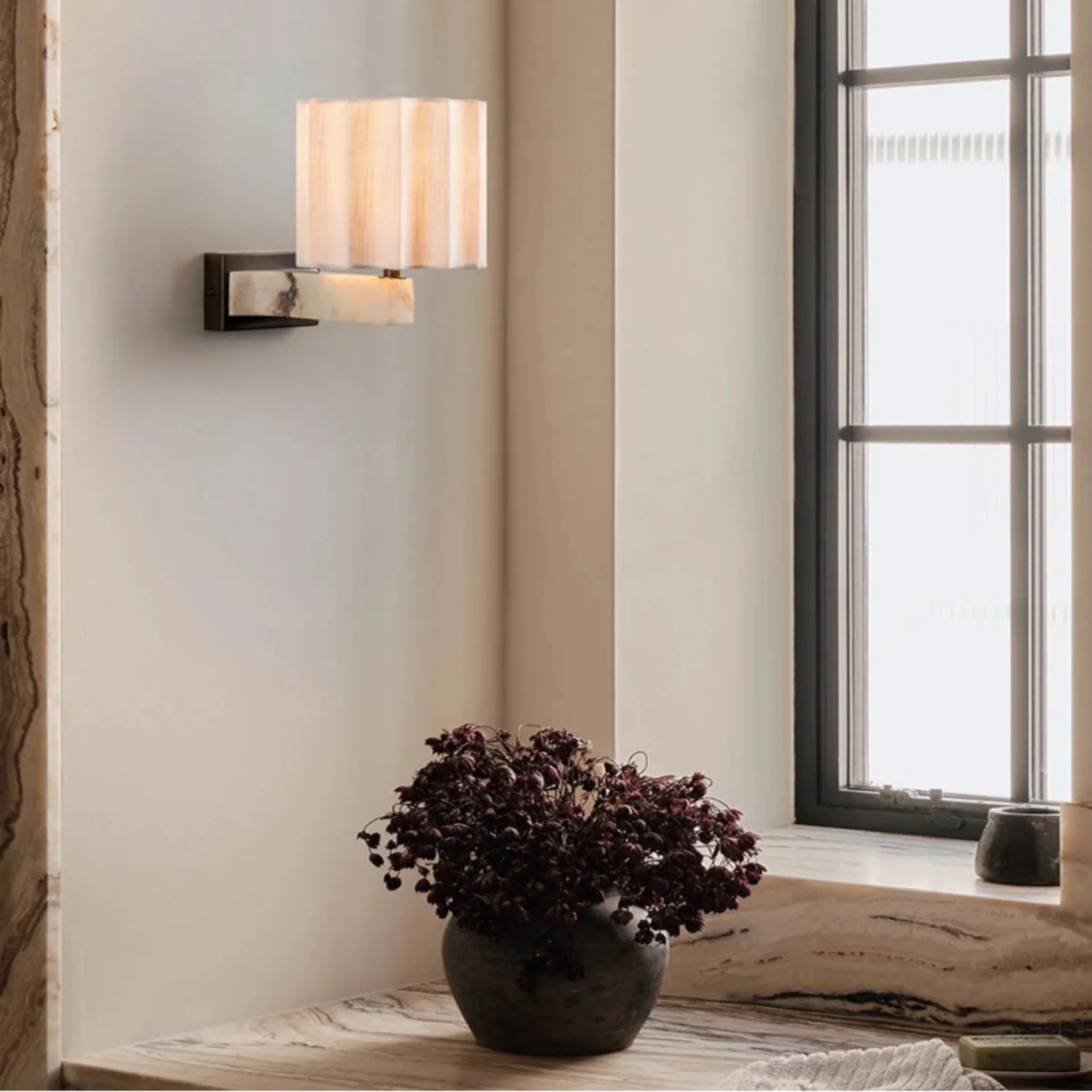 Handcrafted Natural Marble Wall Lamp Warm LED Glow, Light Fixtures, Stenglod Nordic Design